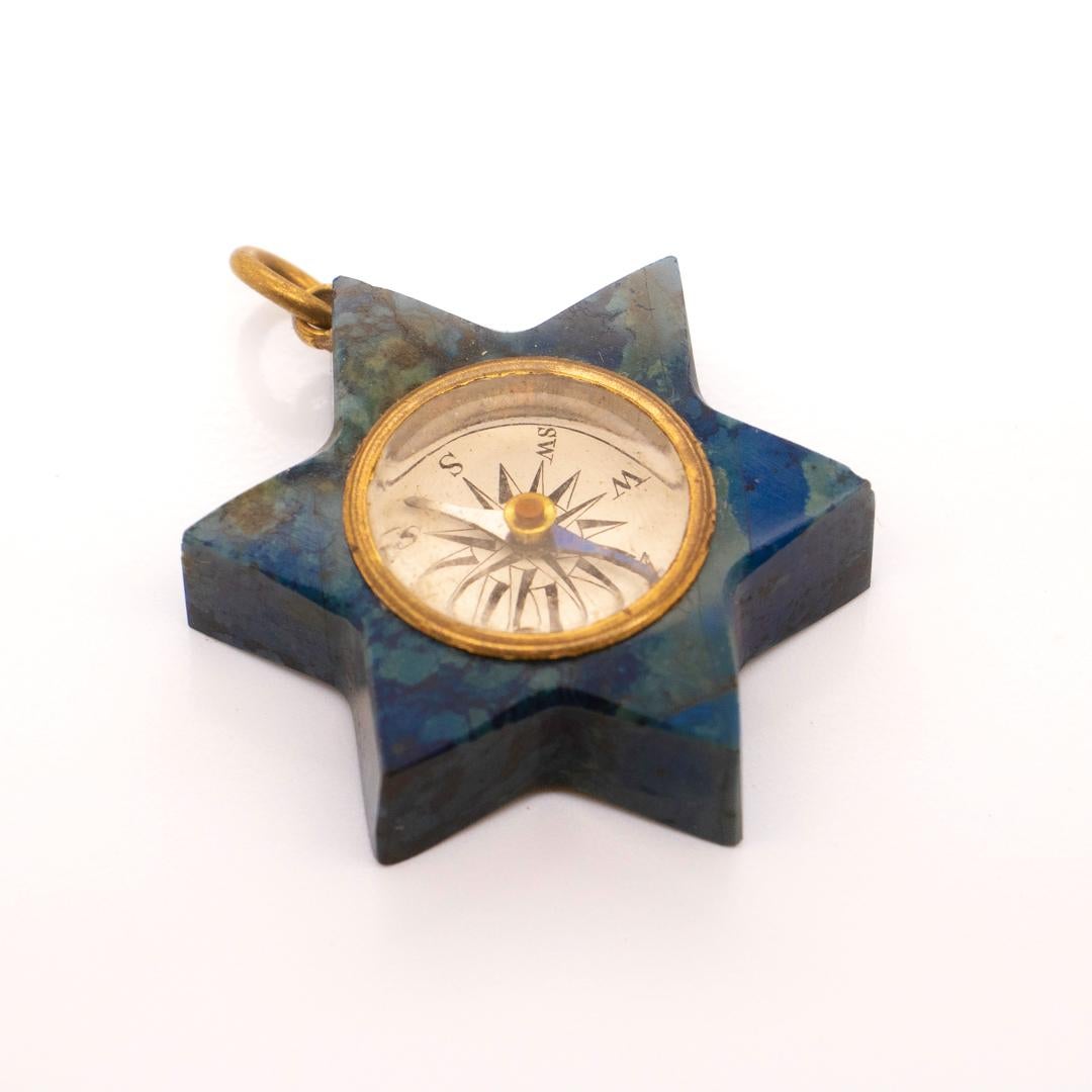 Vintage Compass & Blue Hardstone Six-Sided Star Pendant or Charm for a Bracelet 5