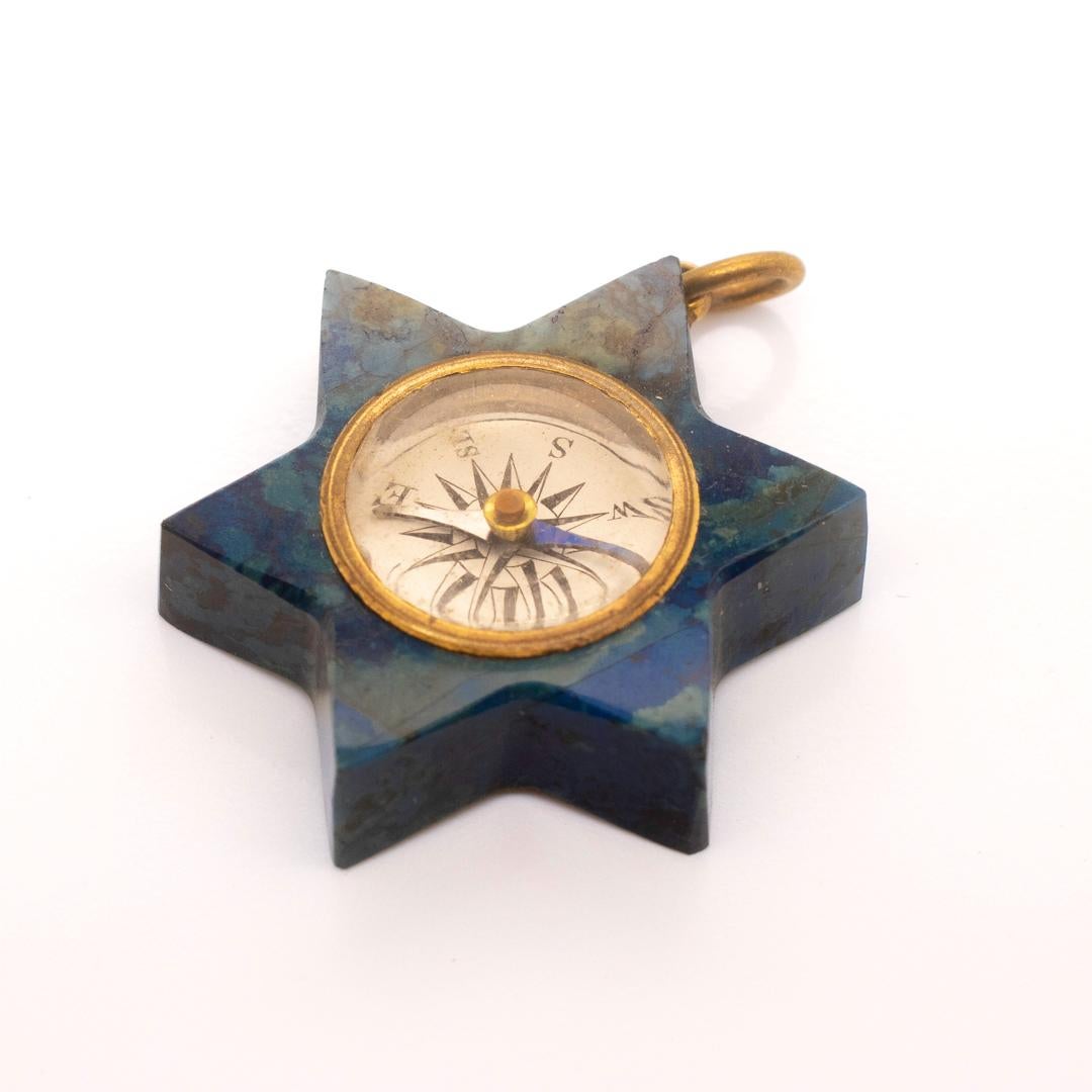 Vintage Compass & Blue Hardstone Six-Sided Star Pendant or Charm for a Bracelet 6