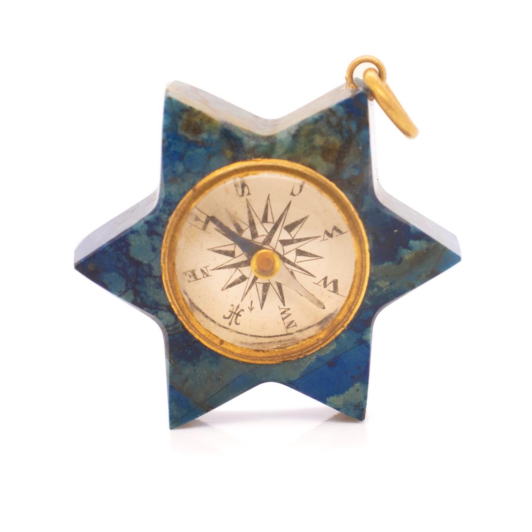 Women's Vintage Compass & Blue Hardstone Six-Sided Star Pendant or Charm for a Bracelet
