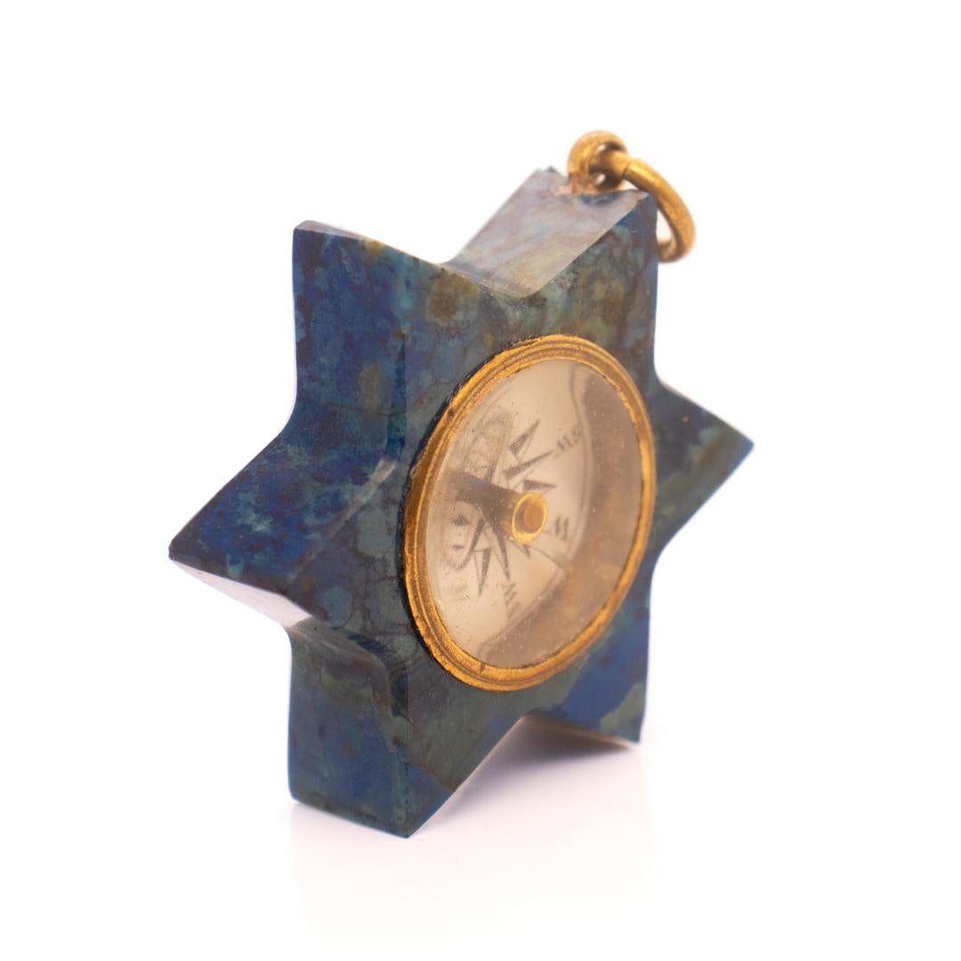 Vintage Compass & Blue Hardstone Six-Sided Star Pendant or Charm for a Bracelet 1