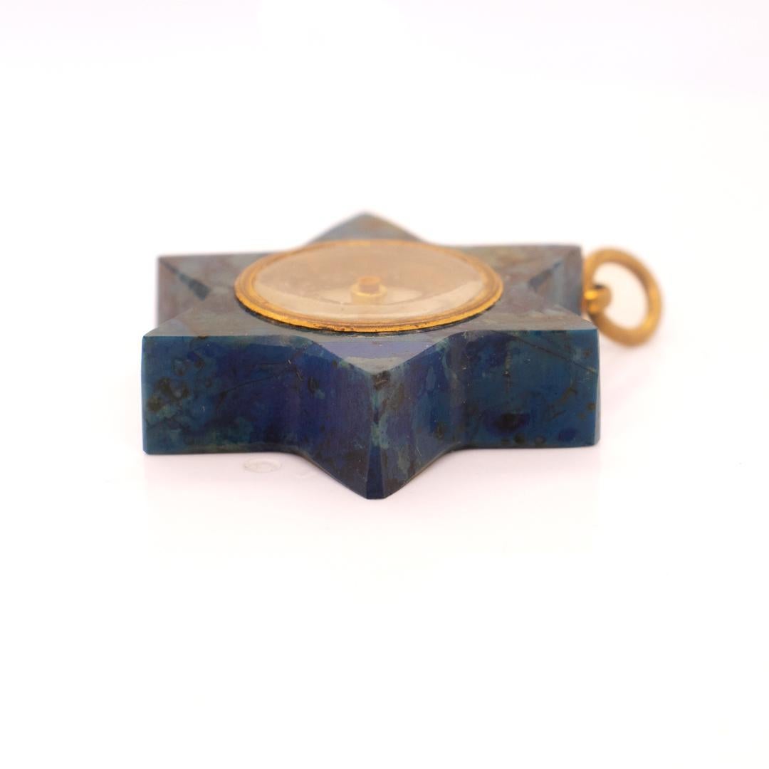 Vintage Compass & Blue Hardstone Six-Sided Star Pendant or Charm for a Bracelet 2