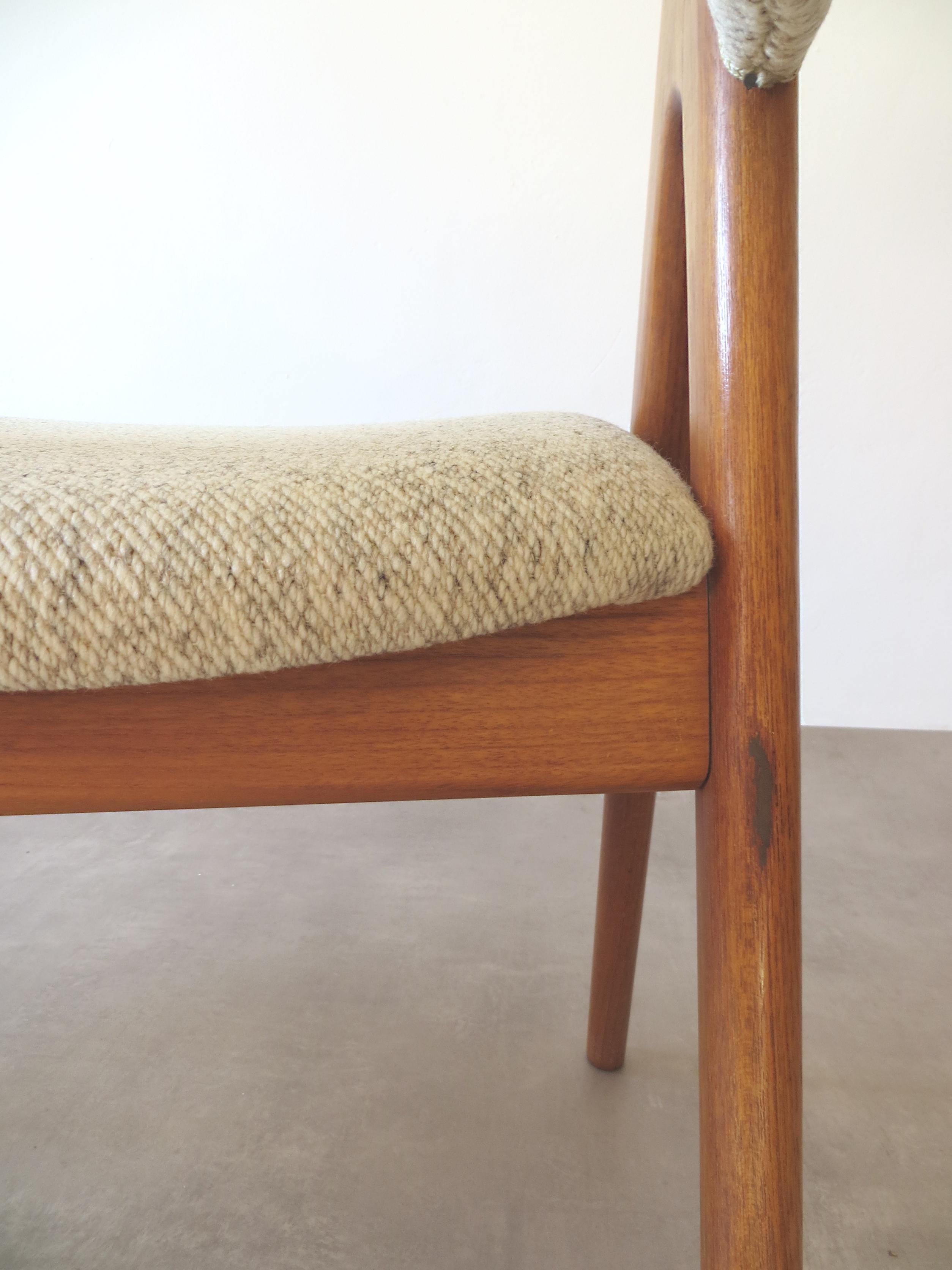 Vintage Compass Chair by Kai Kristiansen in Solid Teak and Wool, Denmark, 1950s 6