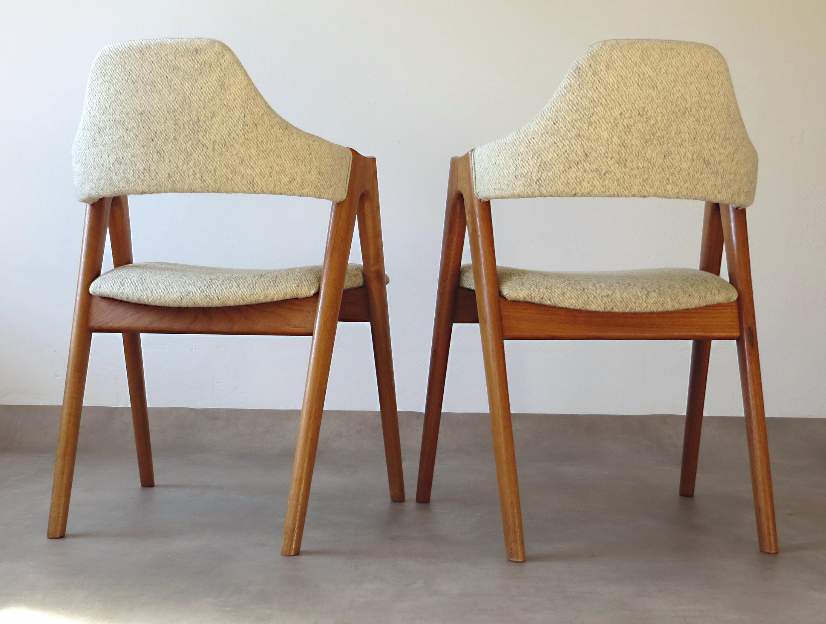 Danish Vintage Compass Chair by Kai Kristiansen in Solid Teak and Wool, Denmark, 1950s