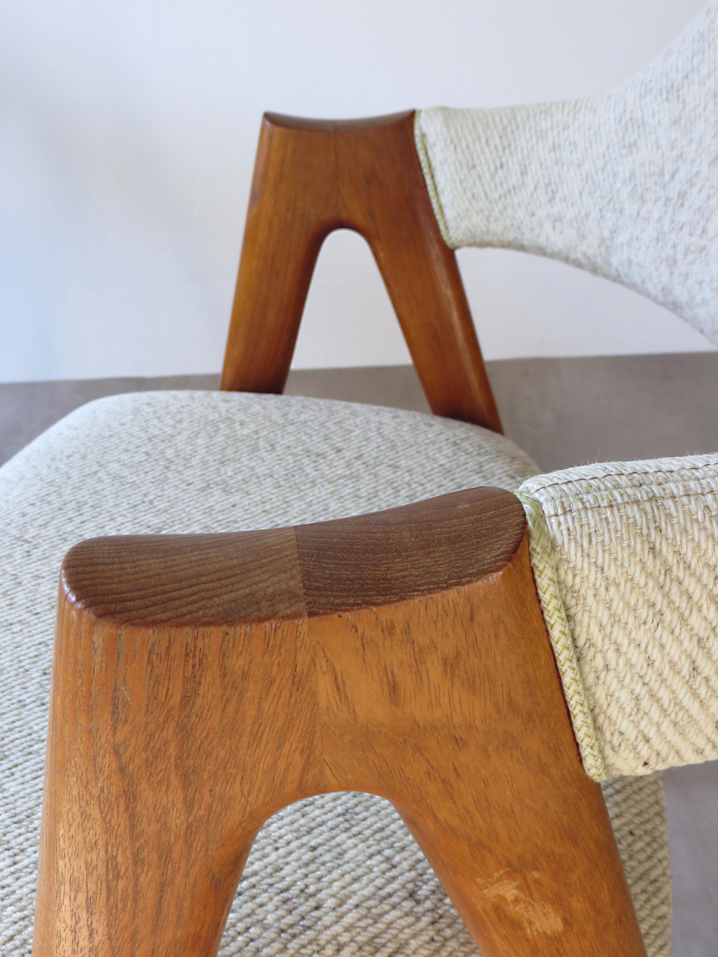 Vintage Compass Chair by Kai Kristiansen in Solid Teak and Wool, Denmark, 1950s In Good Condition In Hamburg, DE