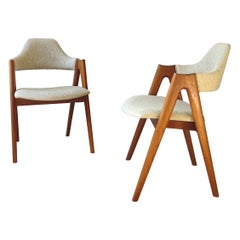 Vintage Compass Chair by Kai Kristiansen in Solid Teak and Wool, Denmark, 1950s