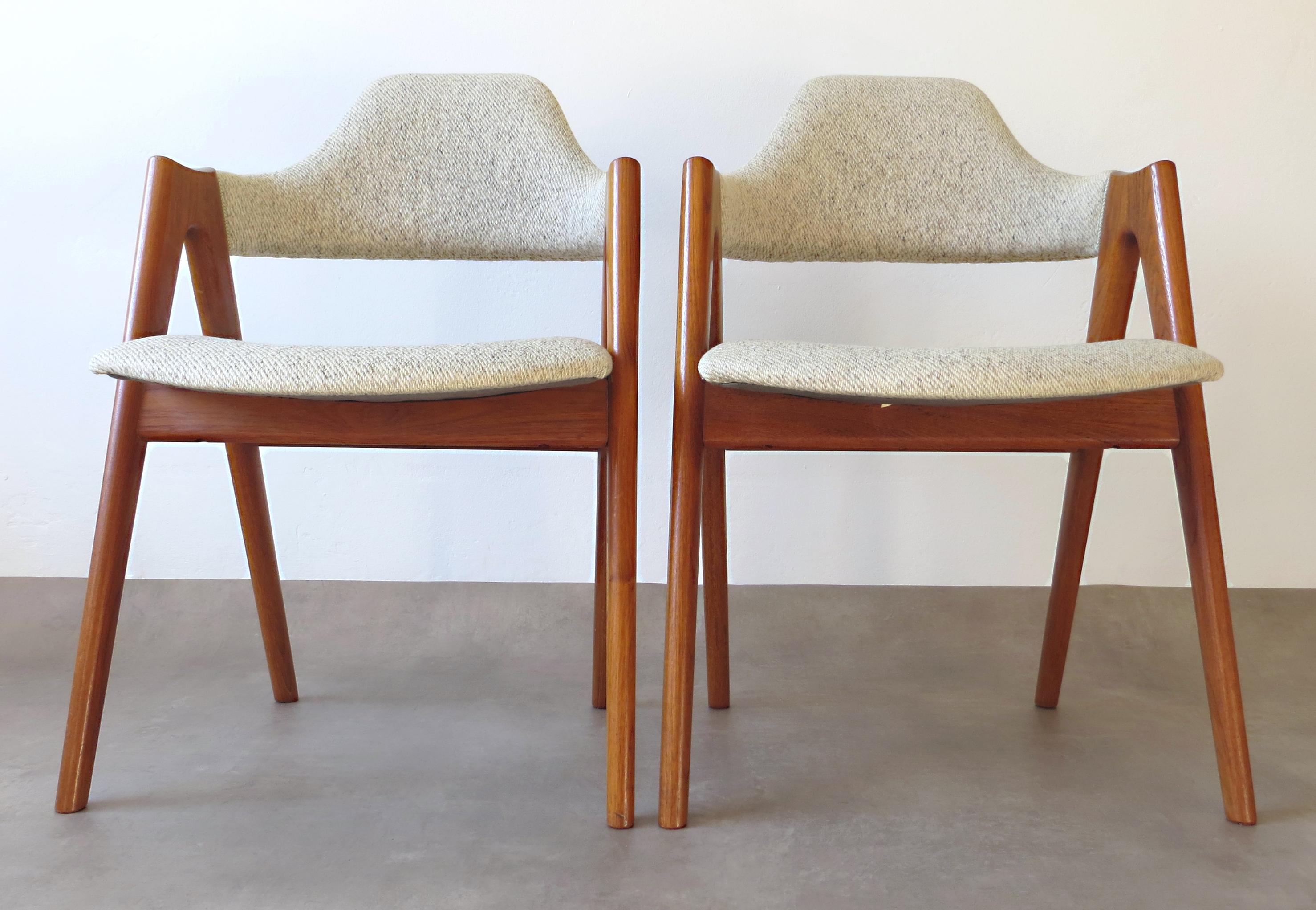 20th Century Vintage Compass Chairs by Kai Kristiansen in Solid Teak and Wool, Denmark, 1950s For Sale
