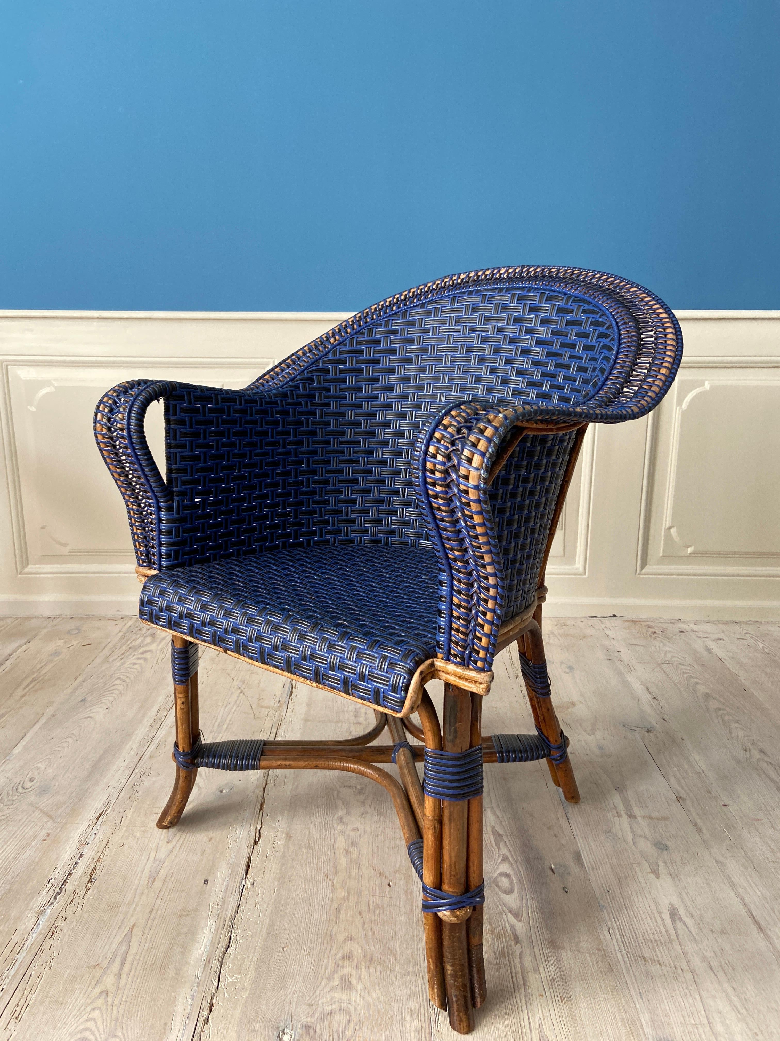 Ensemble complet de meubles en rotin vintage noir et bleu, France, 20e siècle en vente 4