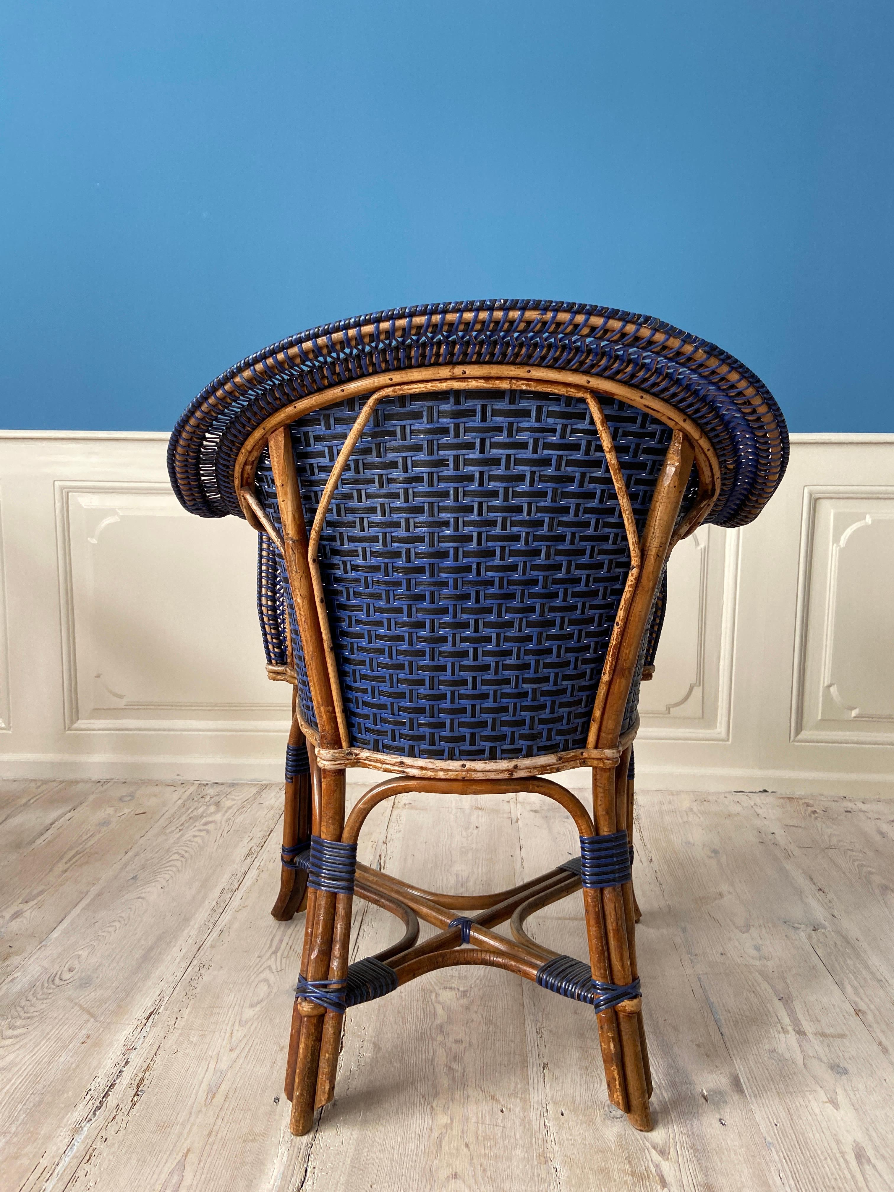 Vintage Complete Rattan Furniture Set in Black and Blue, France, 20th Century For Sale 8