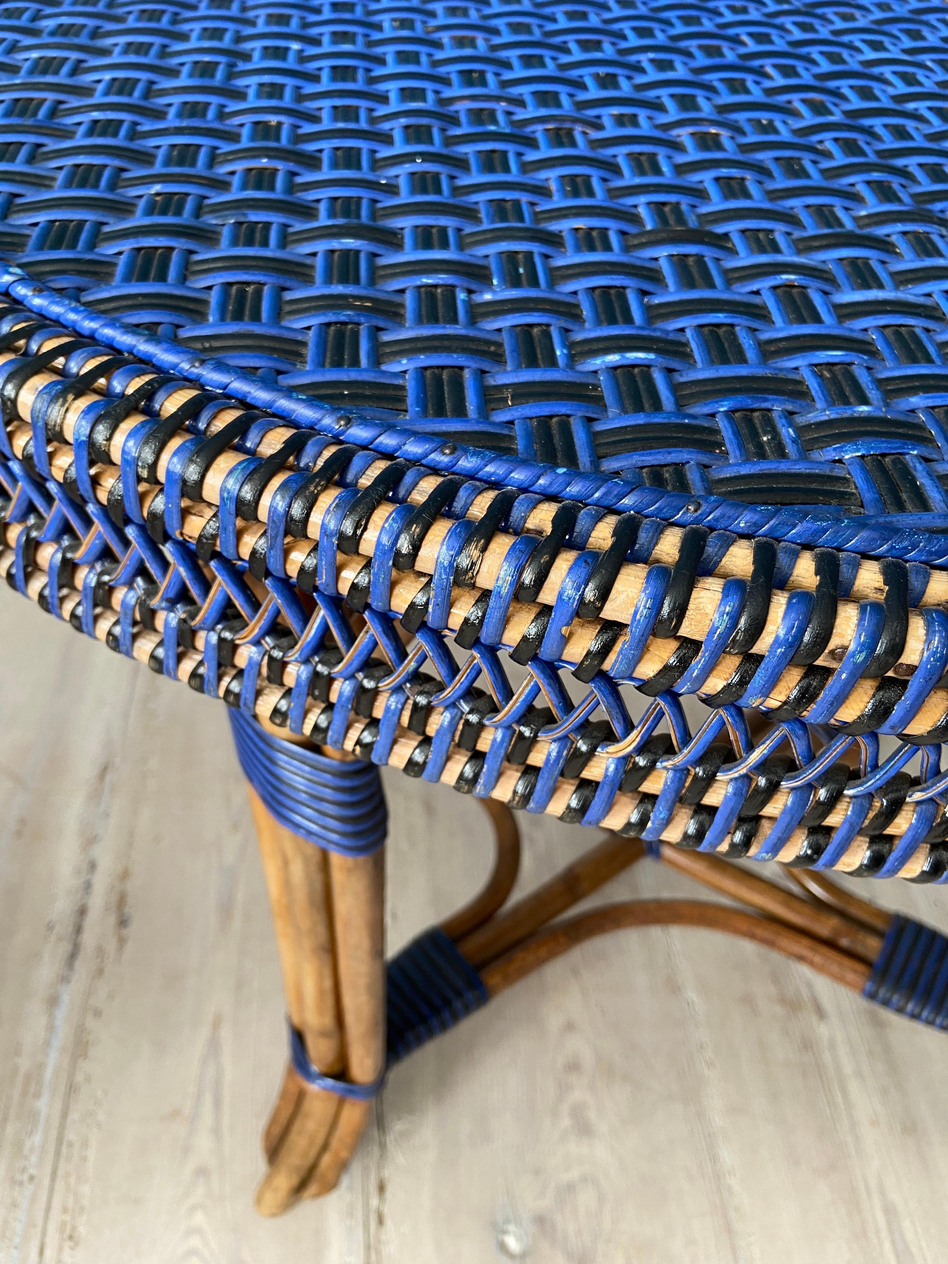 20ième siècle Ensemble complet de meubles en rotin vintage noir et bleu, France, 20e siècle en vente