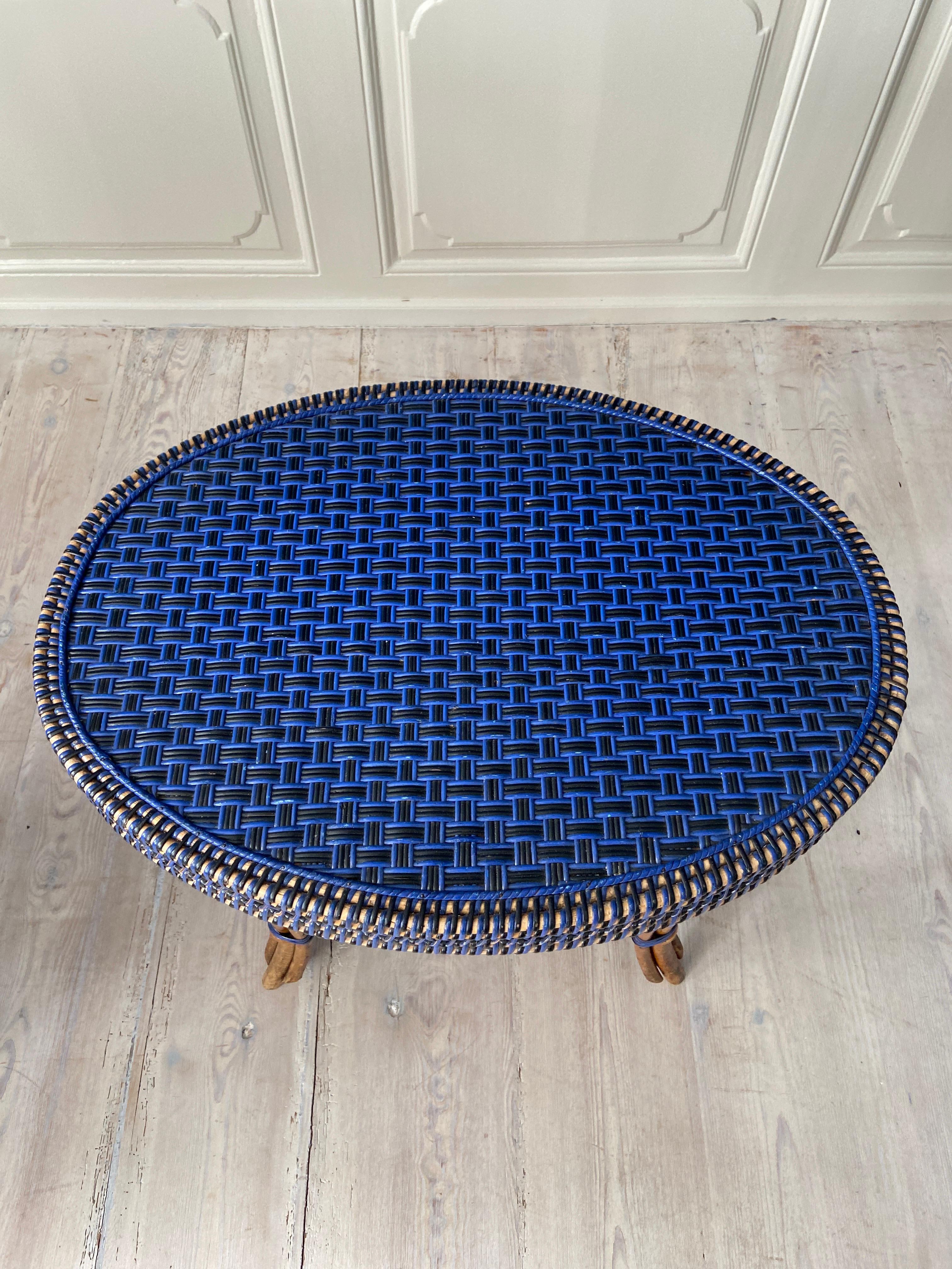 Rotin Ensemble complet de meubles en rotin vintage noir et bleu, France, 20e siècle en vente