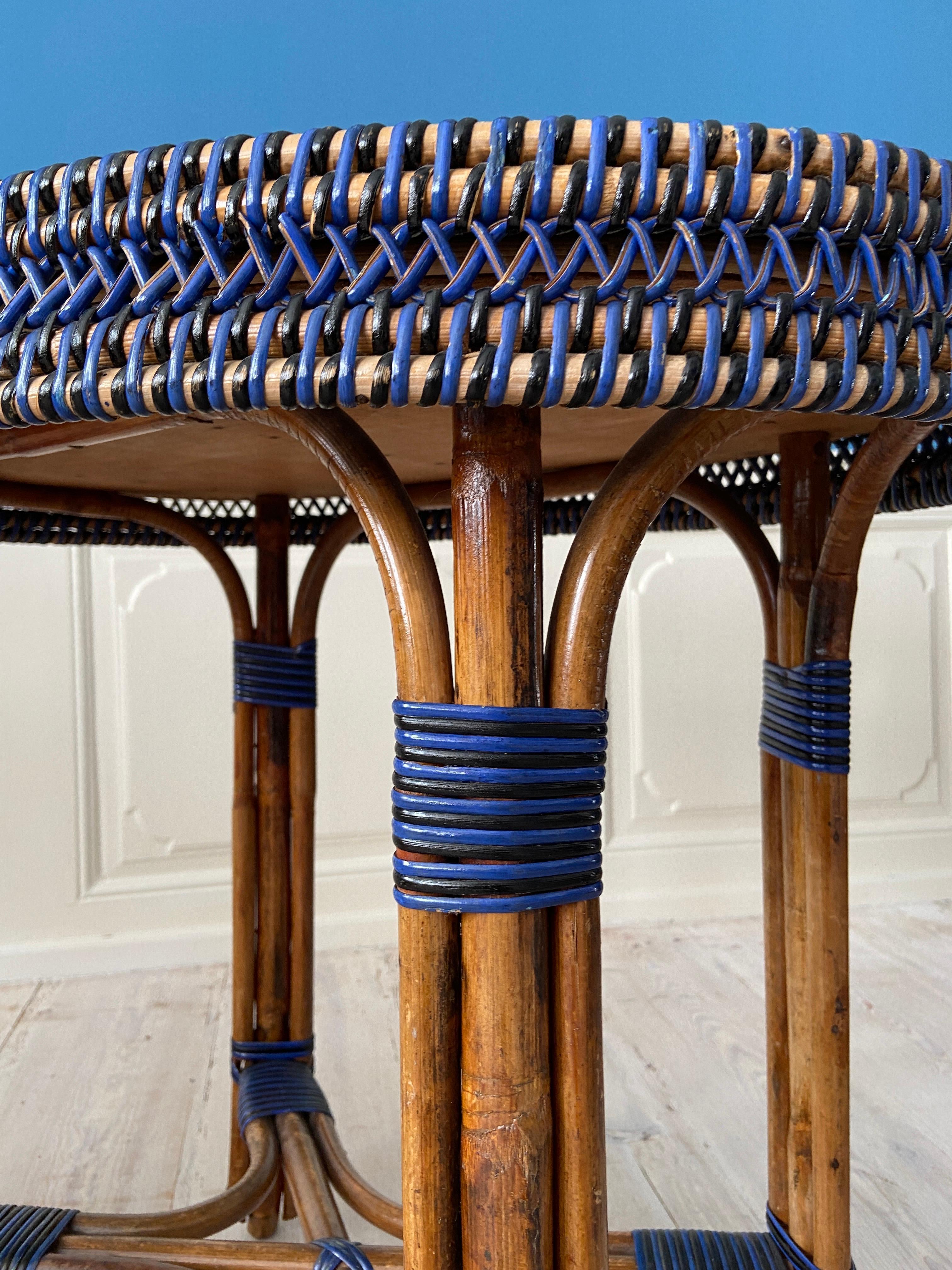 Ensemble complet de meubles en rotin vintage noir et bleu, France, 20e siècle en vente 2