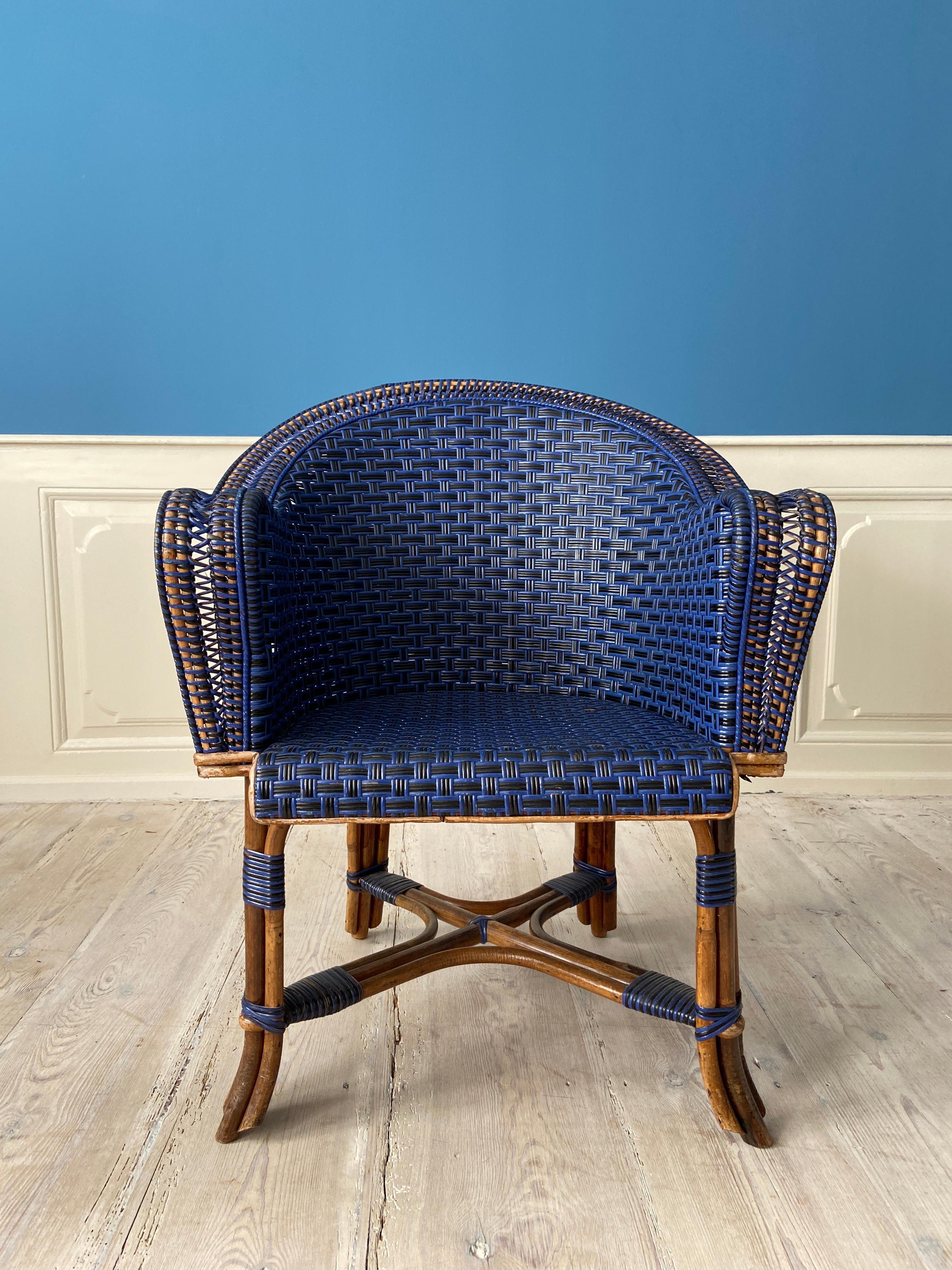 Ensemble complet de meubles en rotin vintage noir et bleu, France, 20e siècle en vente 3