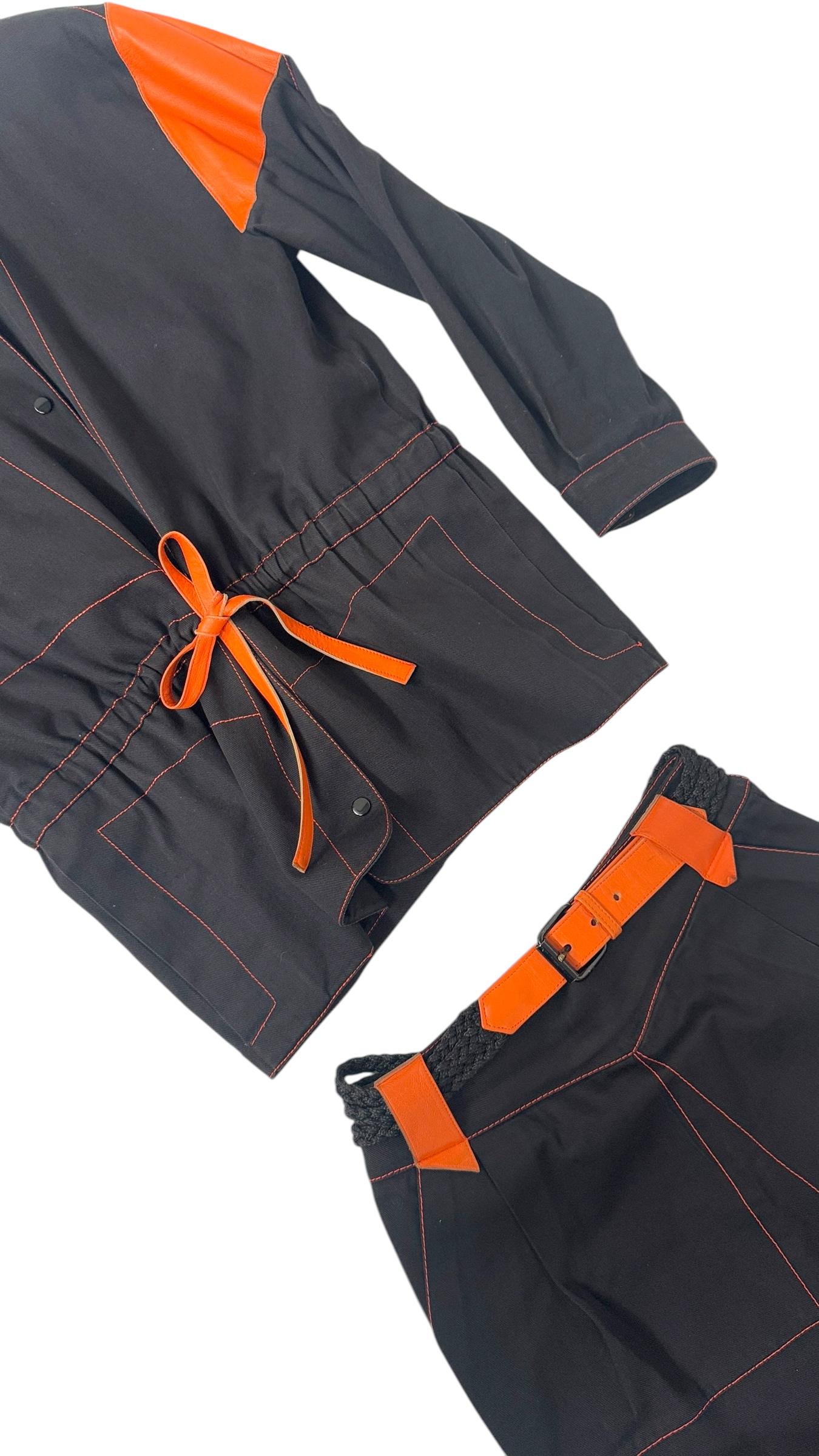 Vintage Complice by Genny Two-Piece Black and Orange Cotton & Leather Set in vendita 6