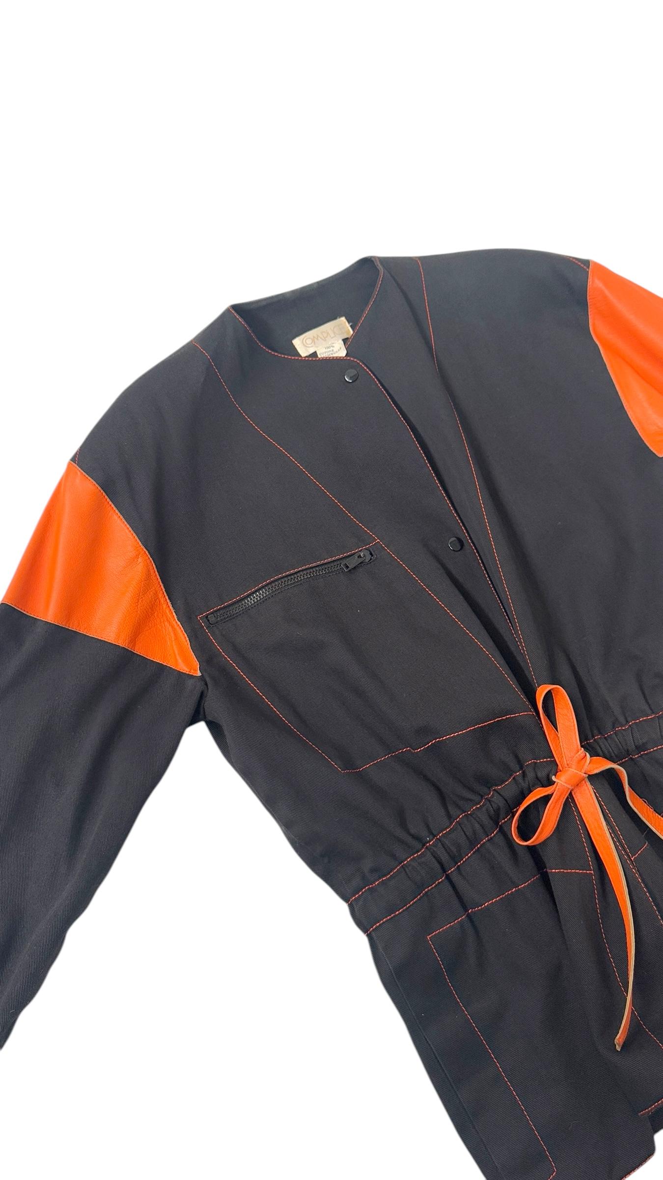 Vintage Complice by Genny Two-Piece Black and Orange Cotton & Leather Set in vendita 10