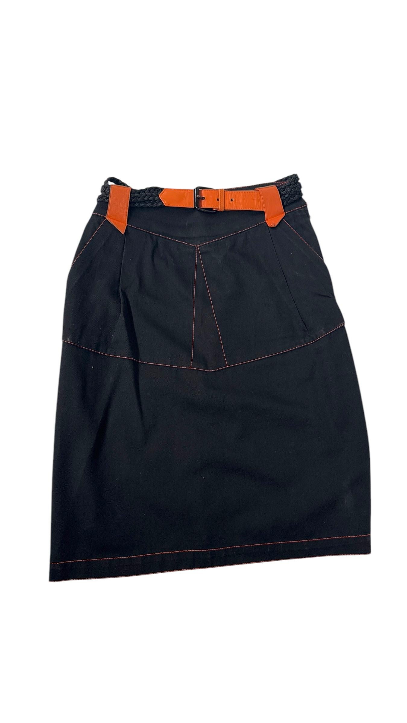Vintage Complice by Genny Two-Piece Black and Orange Cotton & Leather Set in vendita 2