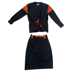 Vintage Complice by Genny Two-Piece Black and Orange Cotton & Leather Set