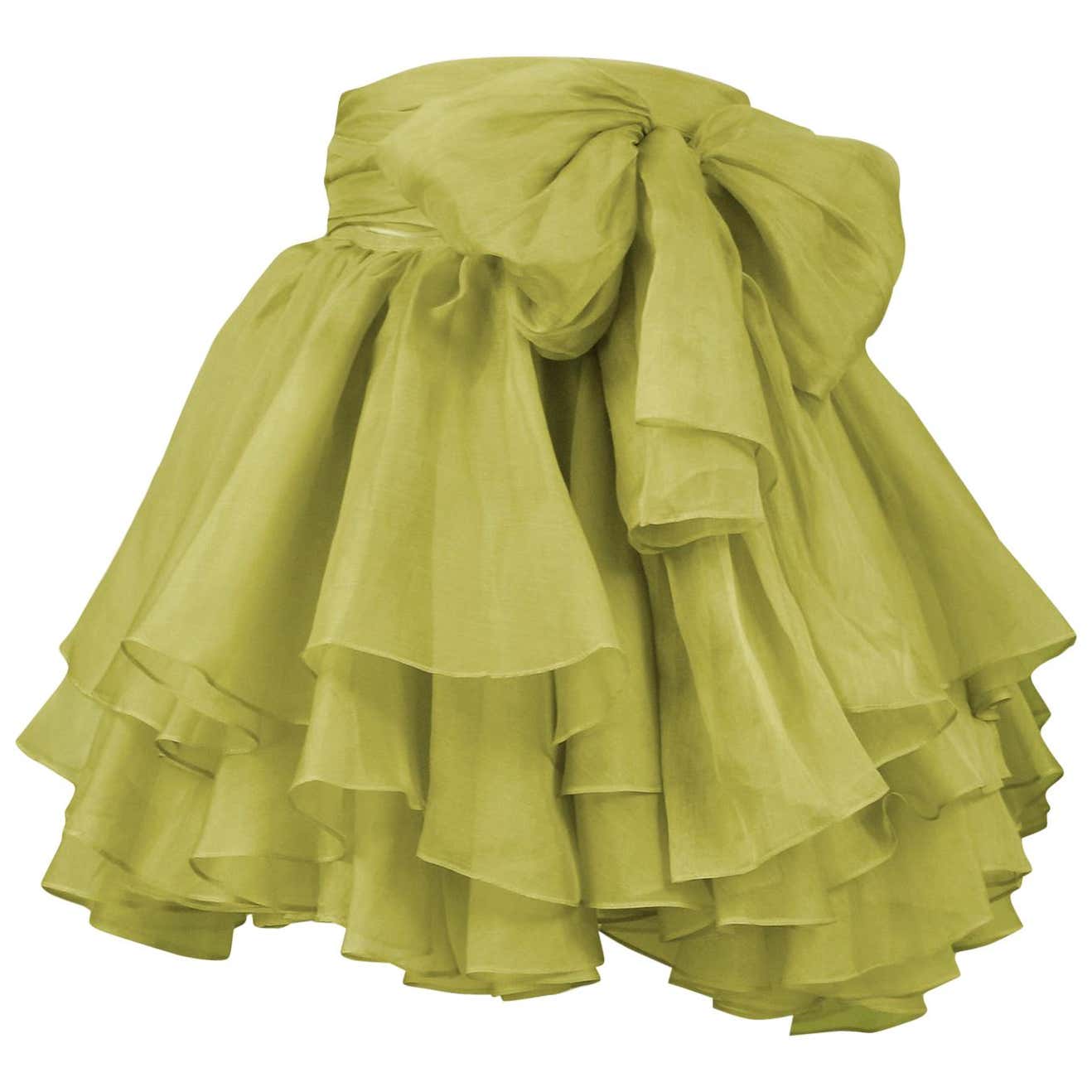 Vintage Complice Green Pouf Tie Skirt 1991 For Sale at 1stDibs