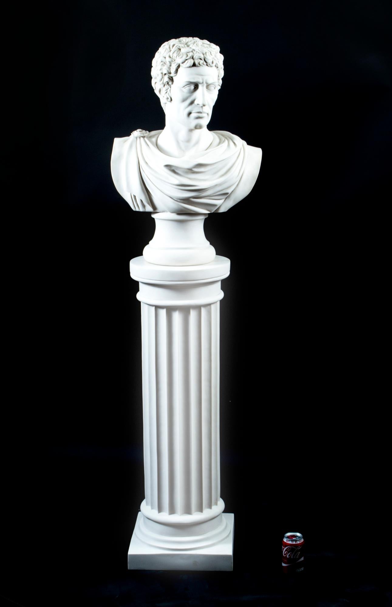 Vintage Composite Marble Bust Lucius Junius Brutus on Pedestal 20th C 6