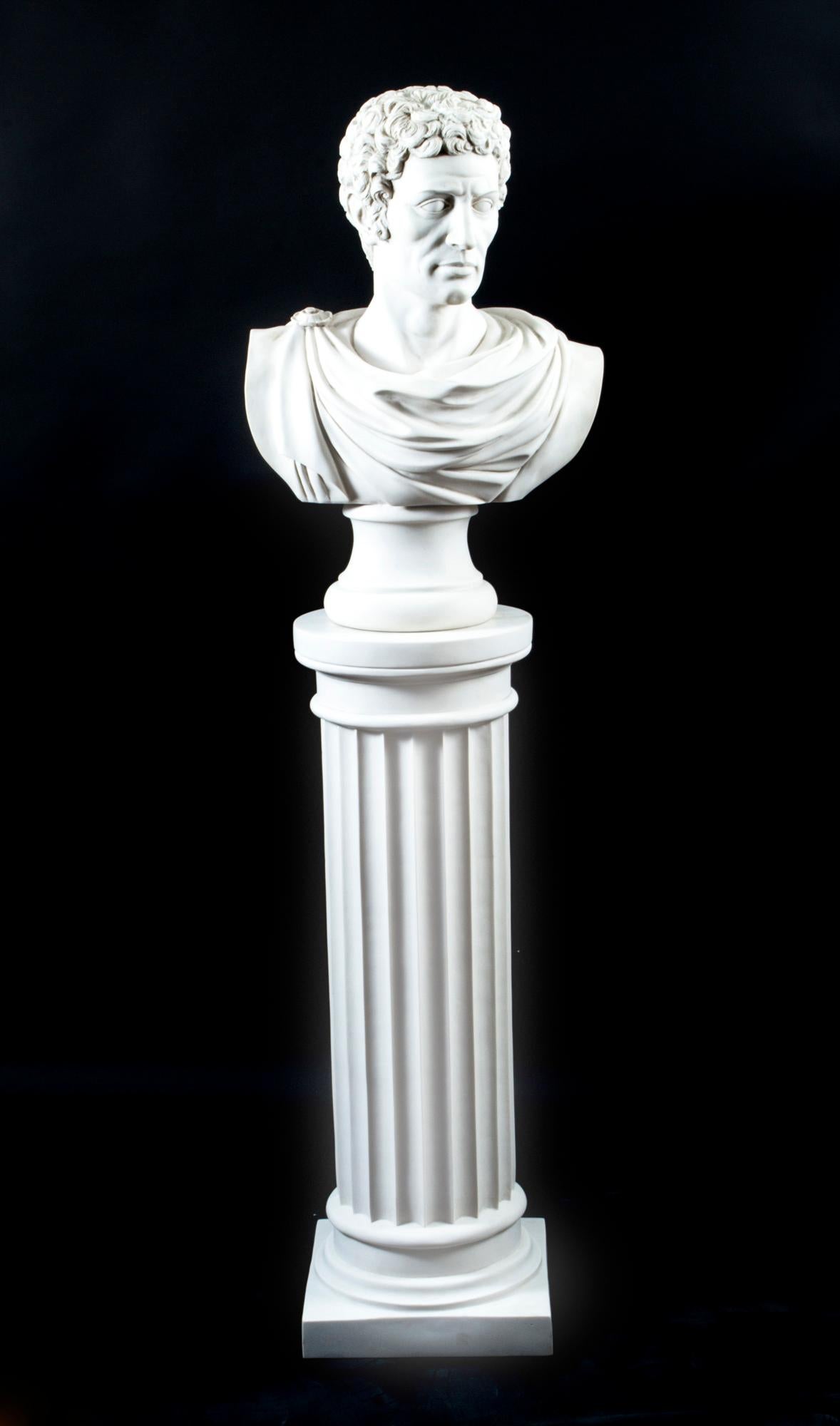 Vintage Composite Marble Bust Lucius Junius Brutus on Pedestal 20th C 13