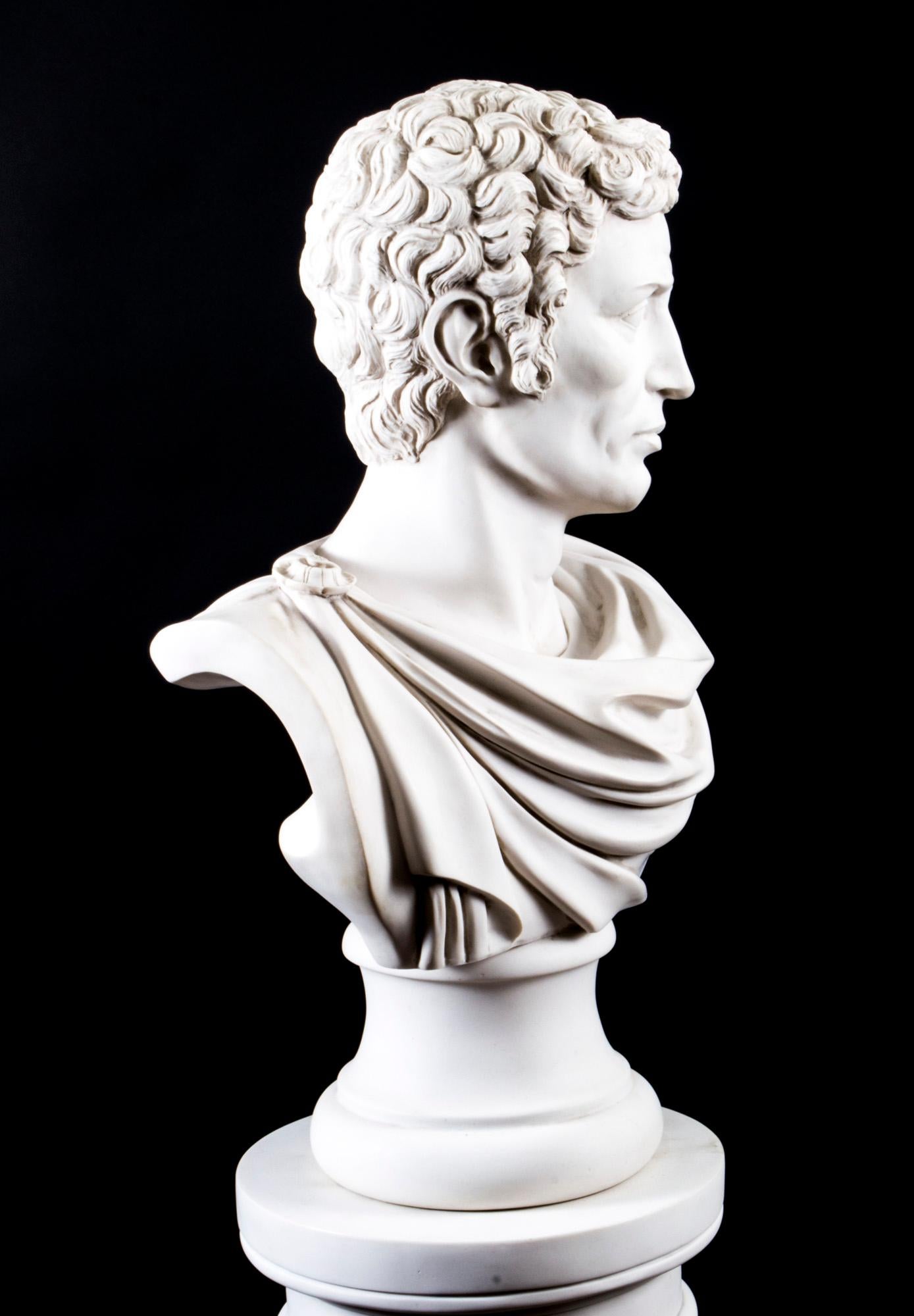 Vintage Composite Marble Bust Lucius Junius Brutus on Pedestal 20th C 3