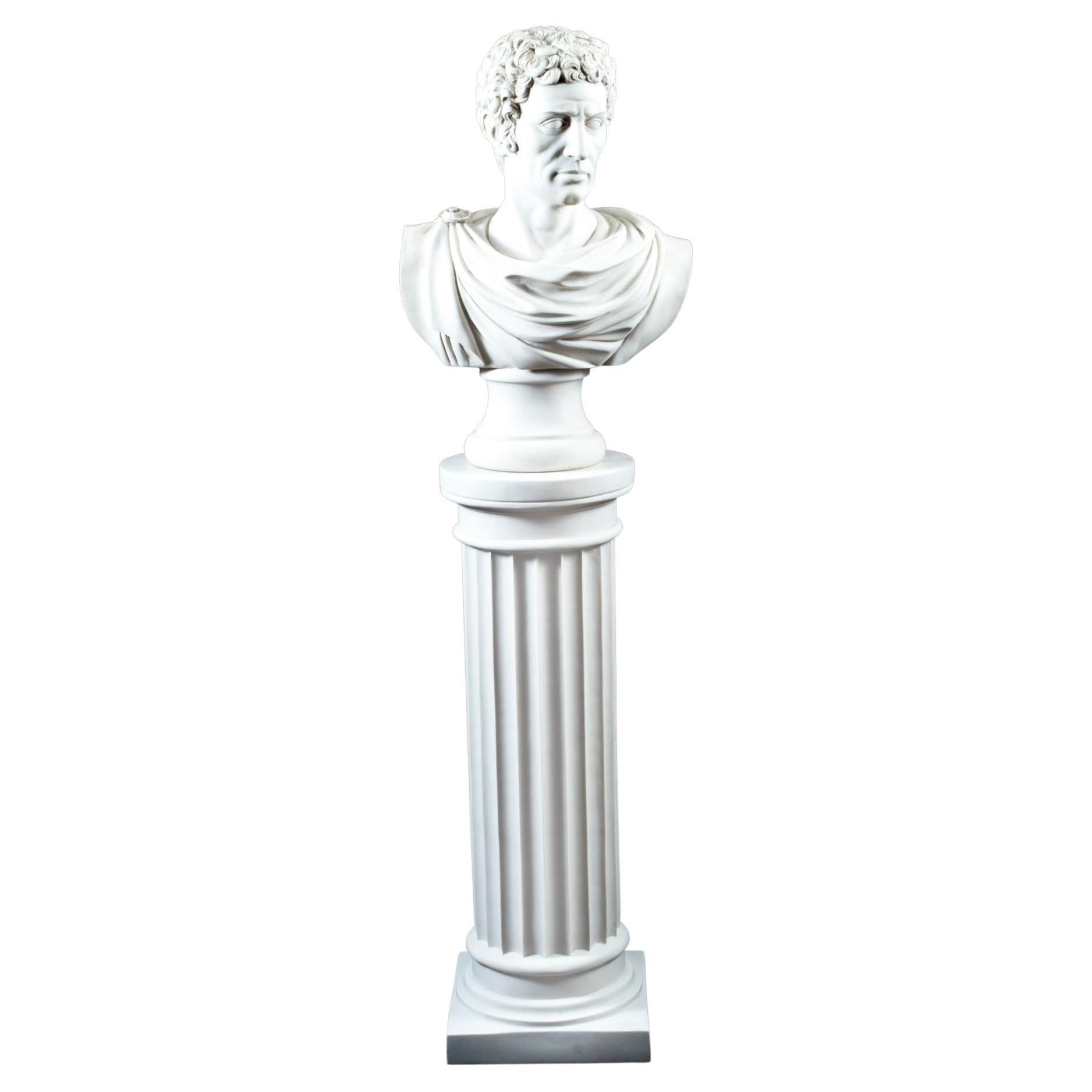 Vintage Composite Marble Bust Lucius Junius Brutus on Pedestal 20th C