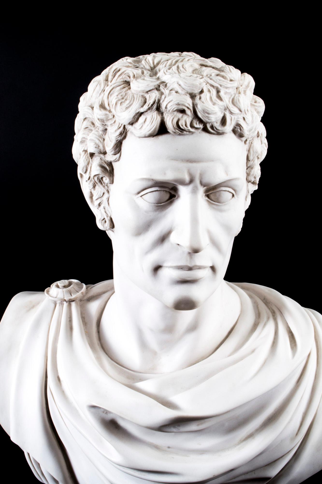 A beautifully sculpted marble bust of the famous Roman general Lucius Junius Brutus dating from the last quarter of the 20th century.

He is wearing a flowing toga with a fibulae or broach holding it in place.

This high quality bust is made from
