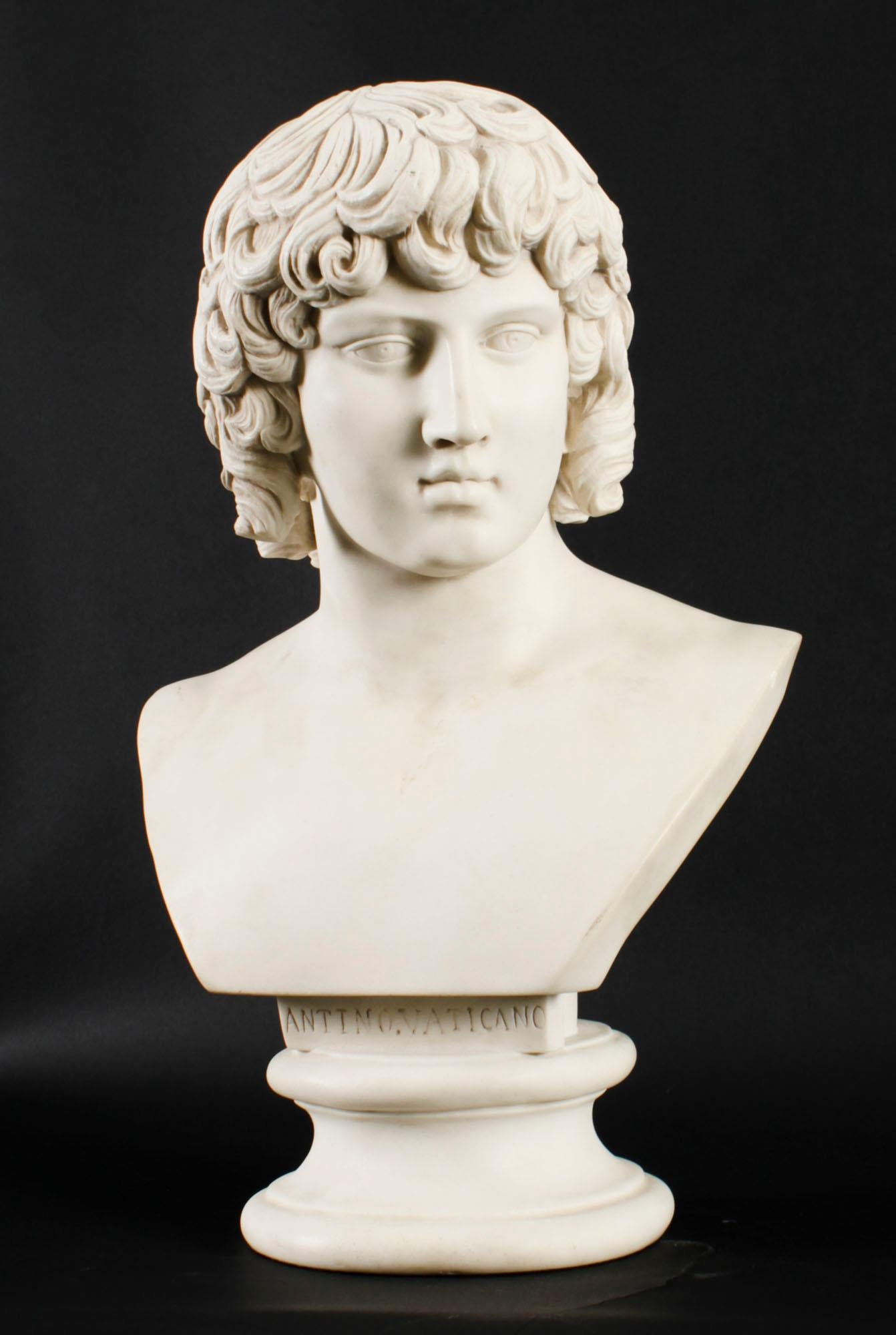 A beautiful composite marble bust of Antinous Farnese dating from the last quarter of the 20th century.

The attention to detail throughout the piece is second to none and the figure is extremely lifelike. 
 
After the full size Roman marble copy