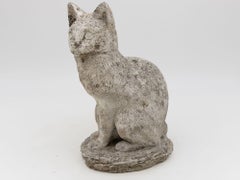 Vintage Composite Stone Cat Garden Statue, French 1970s