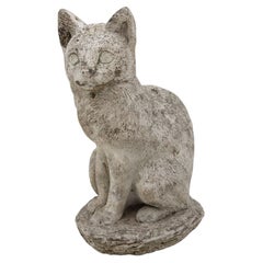Vintage Composite Stone Cat Garden Statue, French 1970s