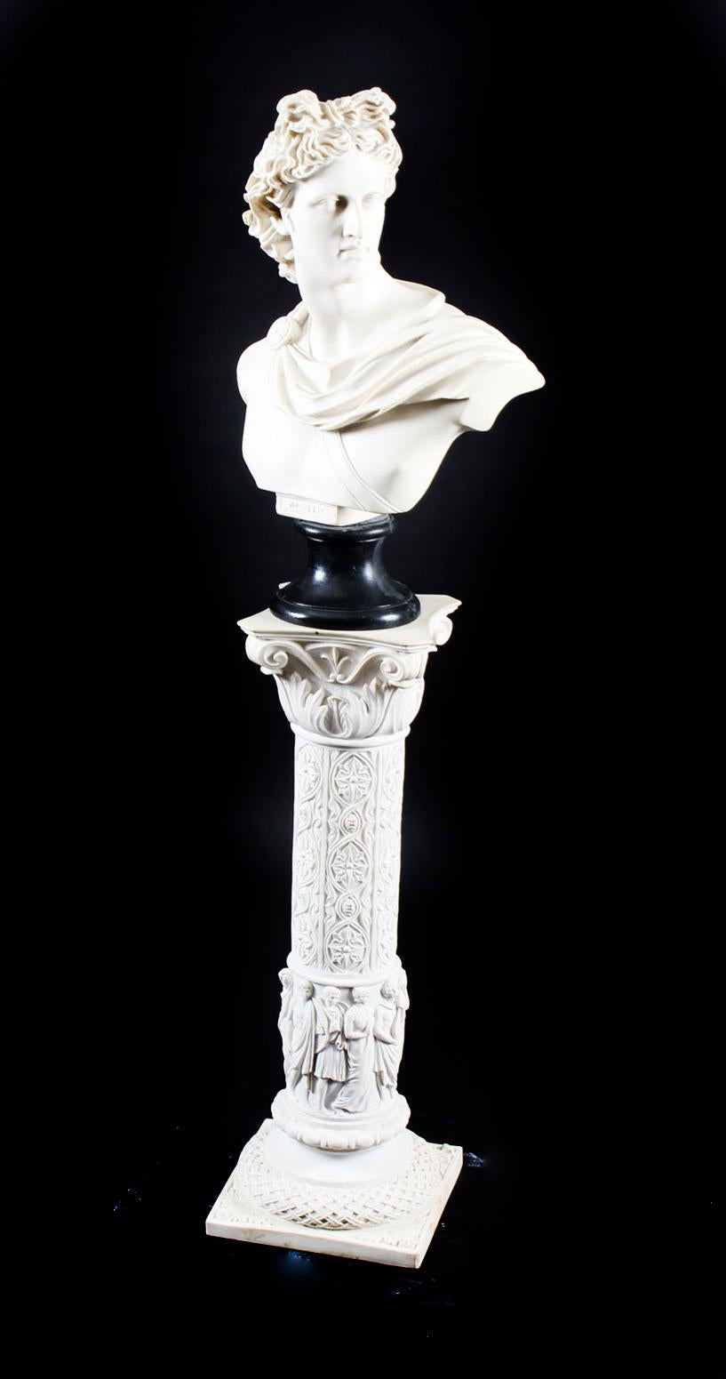 Vintage Composition Marble Bust of Apollo on a Pedestal, 20th Century For Sale 10