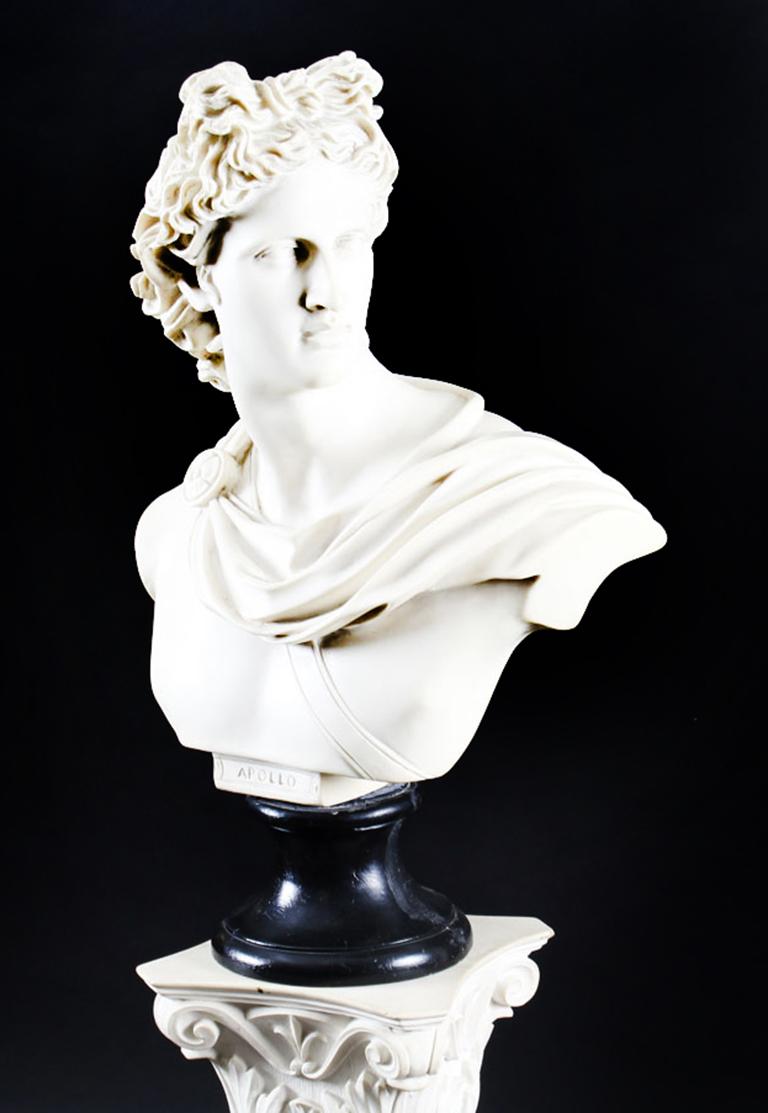 Vintage Composition Marble Bust of Apollo on a Pedestal, 20th Century In Good Condition For Sale In London, GB