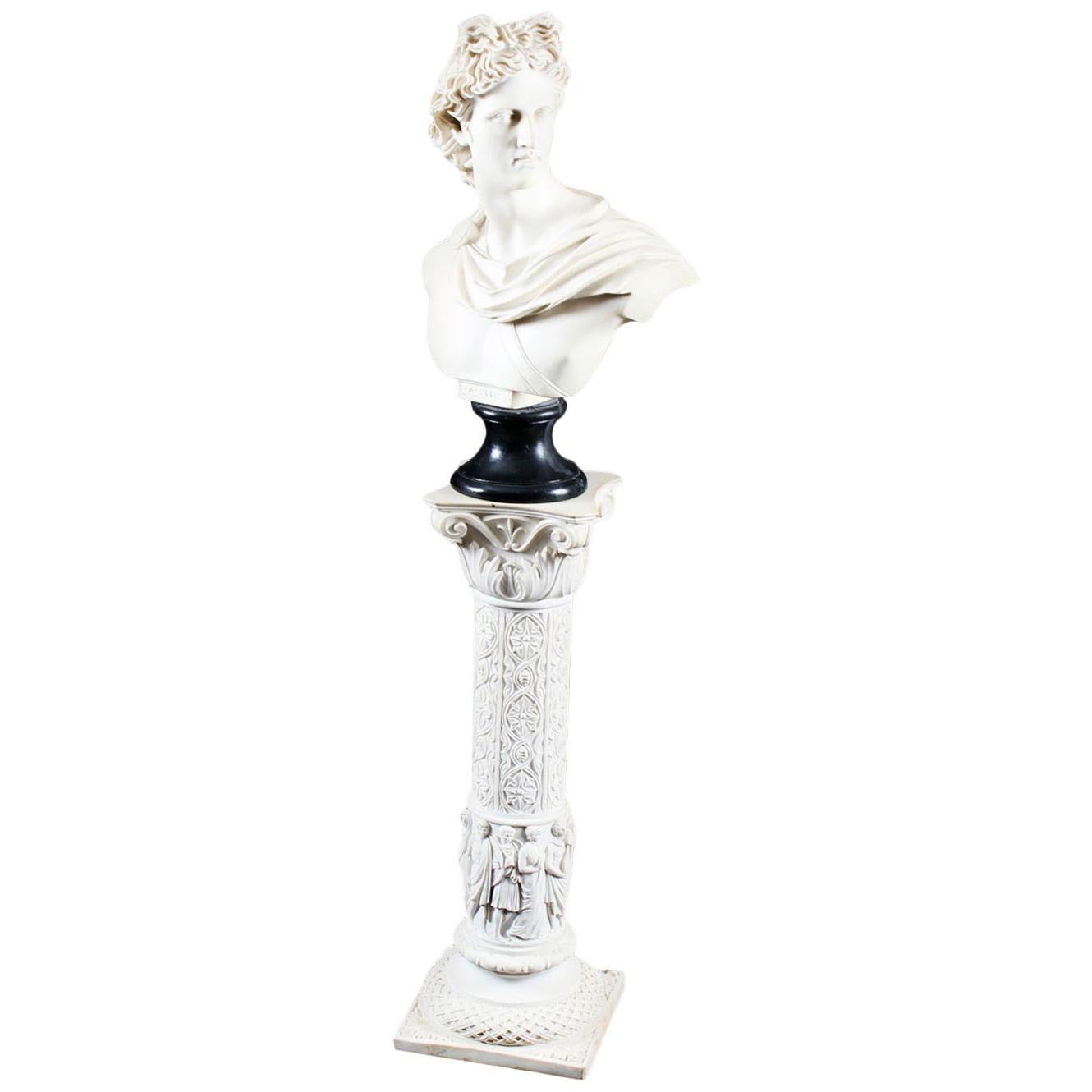Vintage Composition Marble Bust of Apollo on a Pedestal, 20th Century For Sale