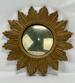 Vintage Composition Sunburst Mirror with Distressed Convex Plate