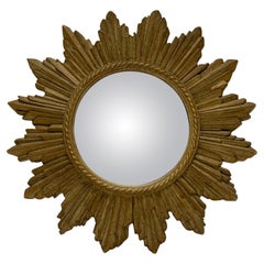 Vintage Composition Sunburst Mirror with Distressed Convex Plate