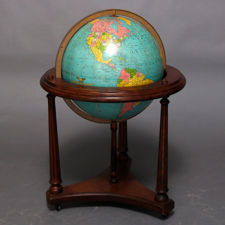 Vintage Comprehensive World Globe on Mahogany Floor Stand by Replogle