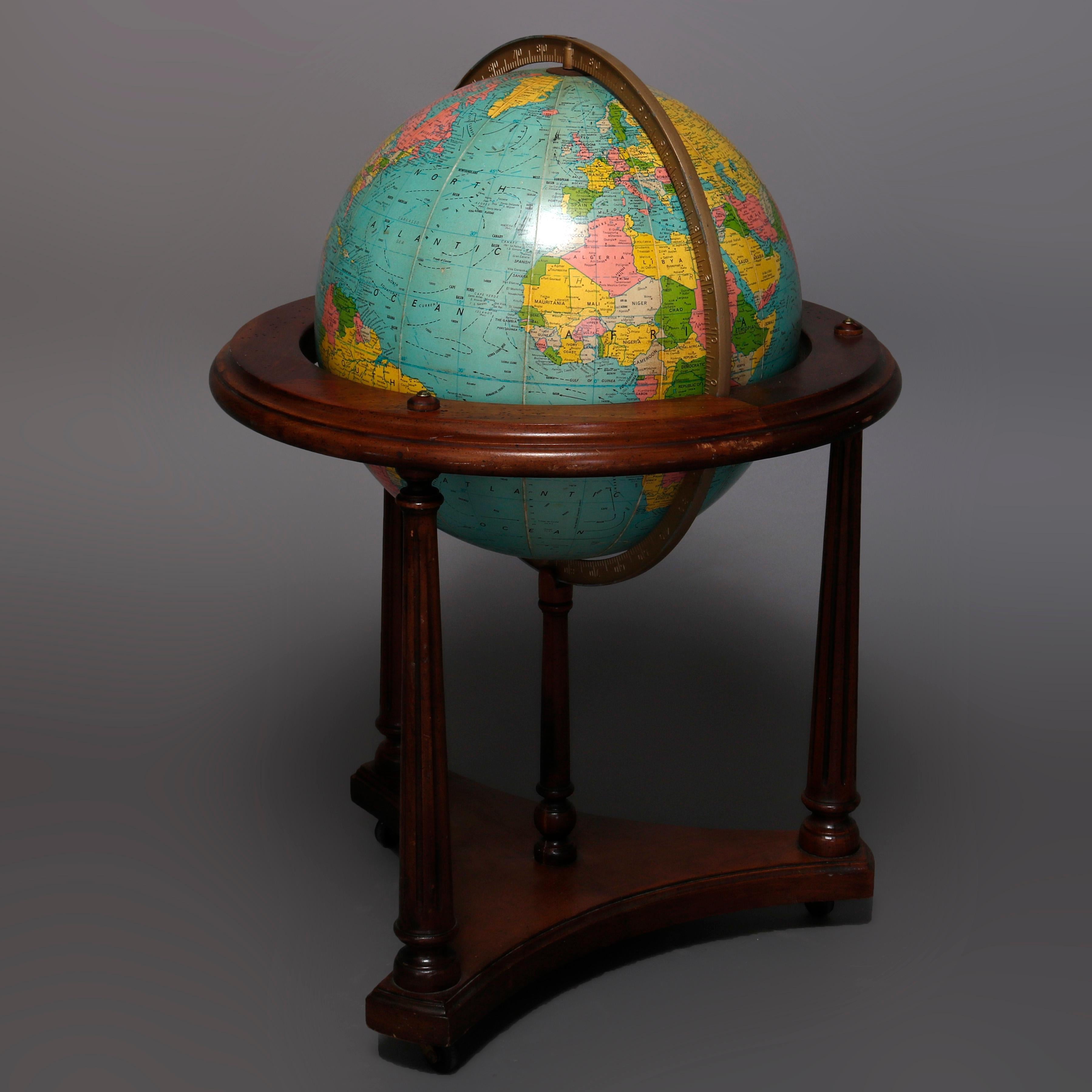 Dollhouse Miniature World Globe in Floor Stand in Mahogany ~ T3332 