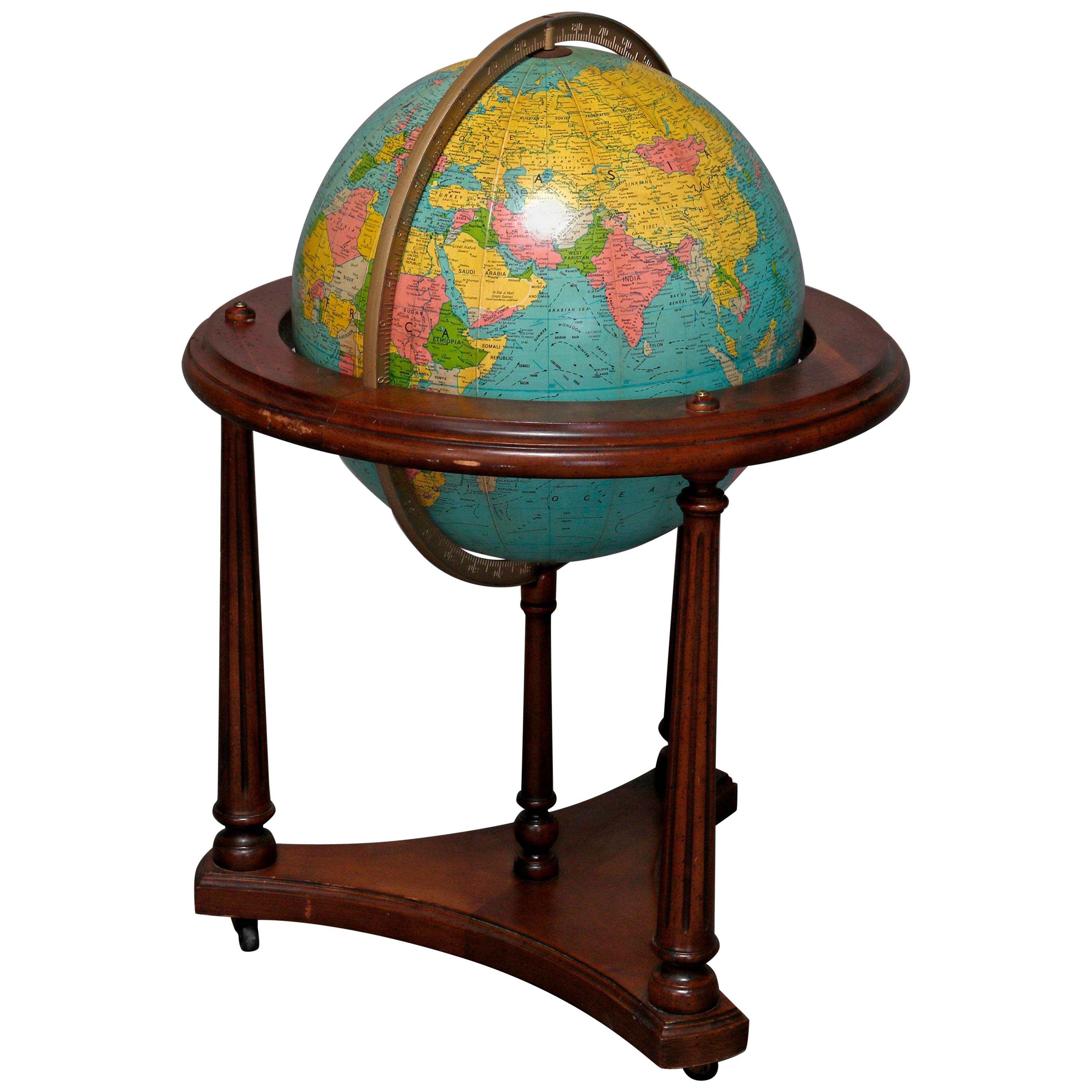 Vintage Comprehensive World Globe on Mahogany Floor Stand by Replogle