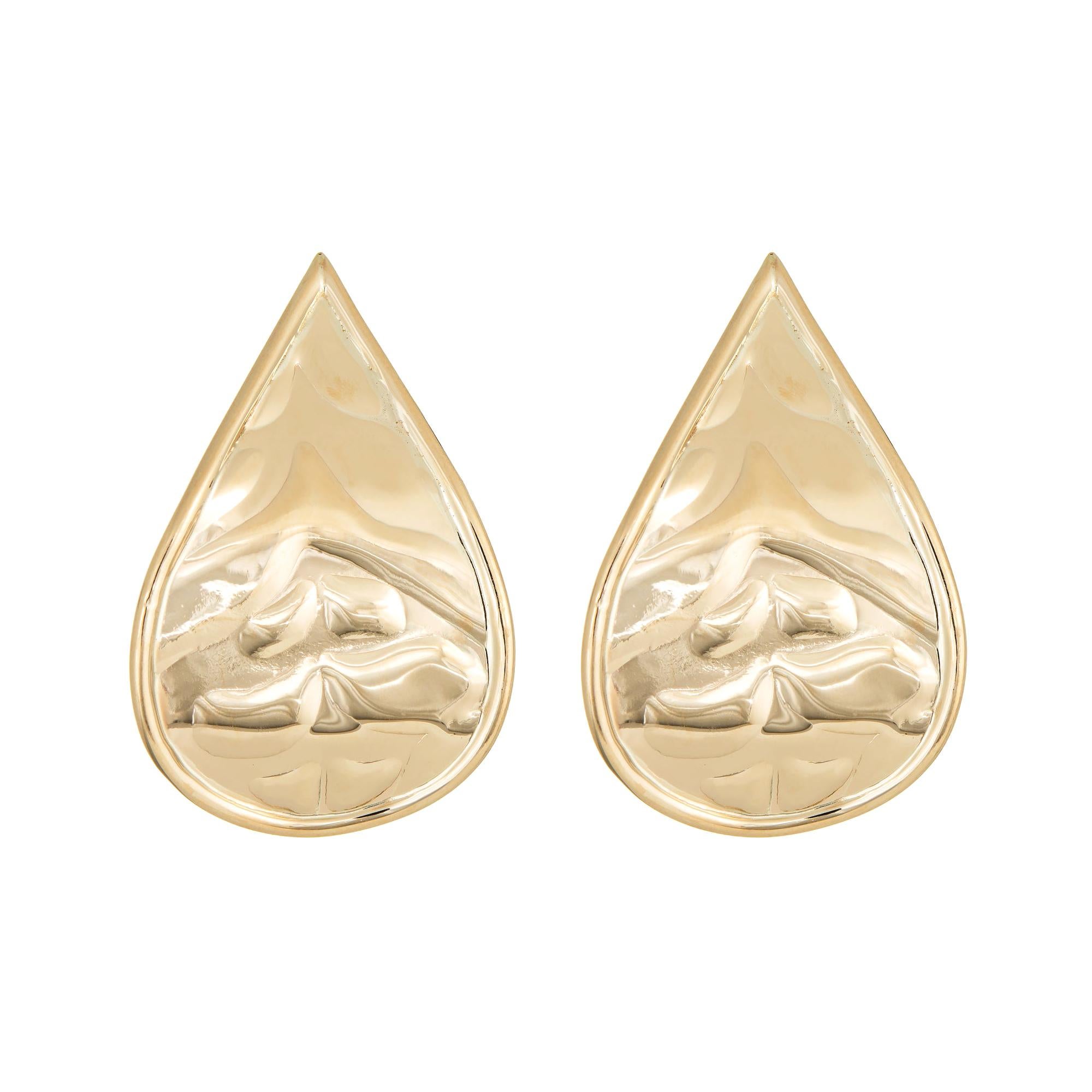 Vintage Concave Earrings 14 Karat Yellow Gold Large Pear Shaped Teardrop Jewelry