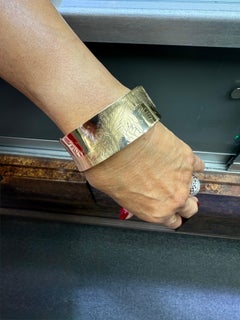 Vintage Concave Very Wide Engraved 14k Yellow Gold Bangle Bracelet