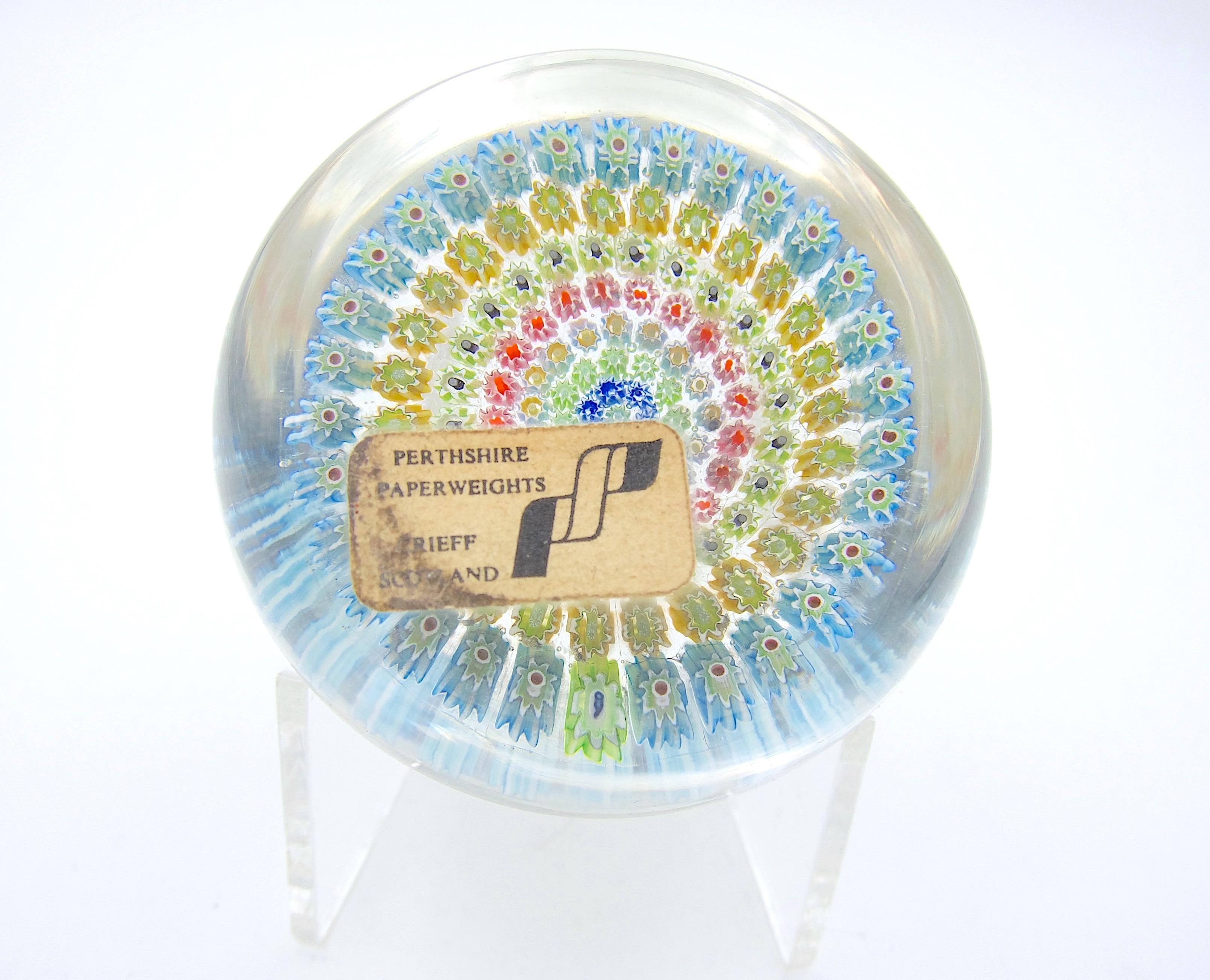 Glass Vintage Concentric Millefiori Perthshire Paperweight with P Cane