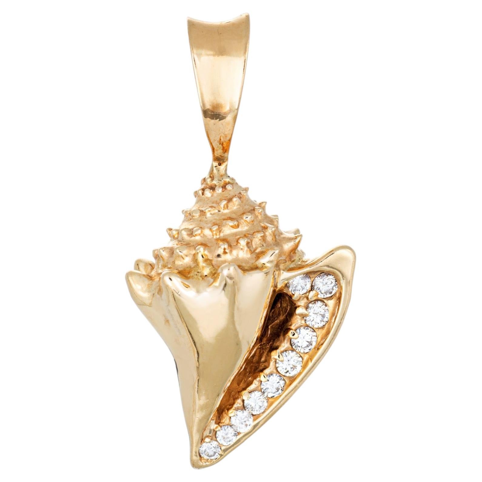 Ciondolo a conchiglia vintage con diamante in oro 14k pesante 16,1 grammi Gioielli dell'oceano