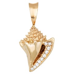Vintage Conch Shell Pendant Diamond 14k Gold Heavy 16.1 Grams Ocean Jewelry