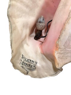 Vintage Conch Shell Table Lamp, souvenir from Veracruz Etched Coastal Scene