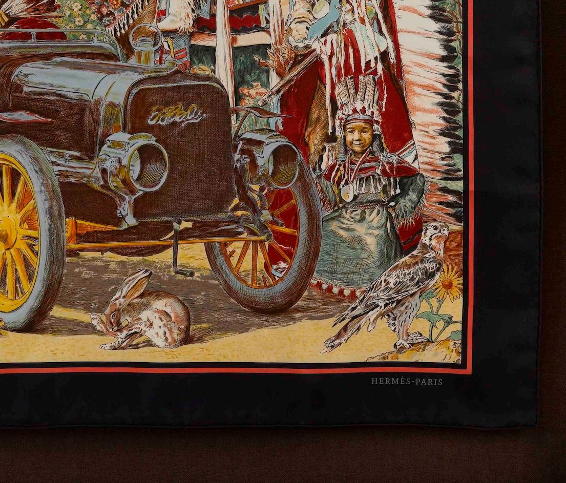 Nous vous présentons un foulard Hermès vintage réalisé par l'artiste américain Kermit Oliver, vers 2009. L'écharpe porte le motif 