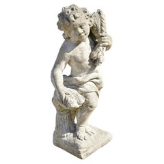 Vintage Concrete 24" Four Seasons Autumn Fall Garden Cherub Putti Sculpture