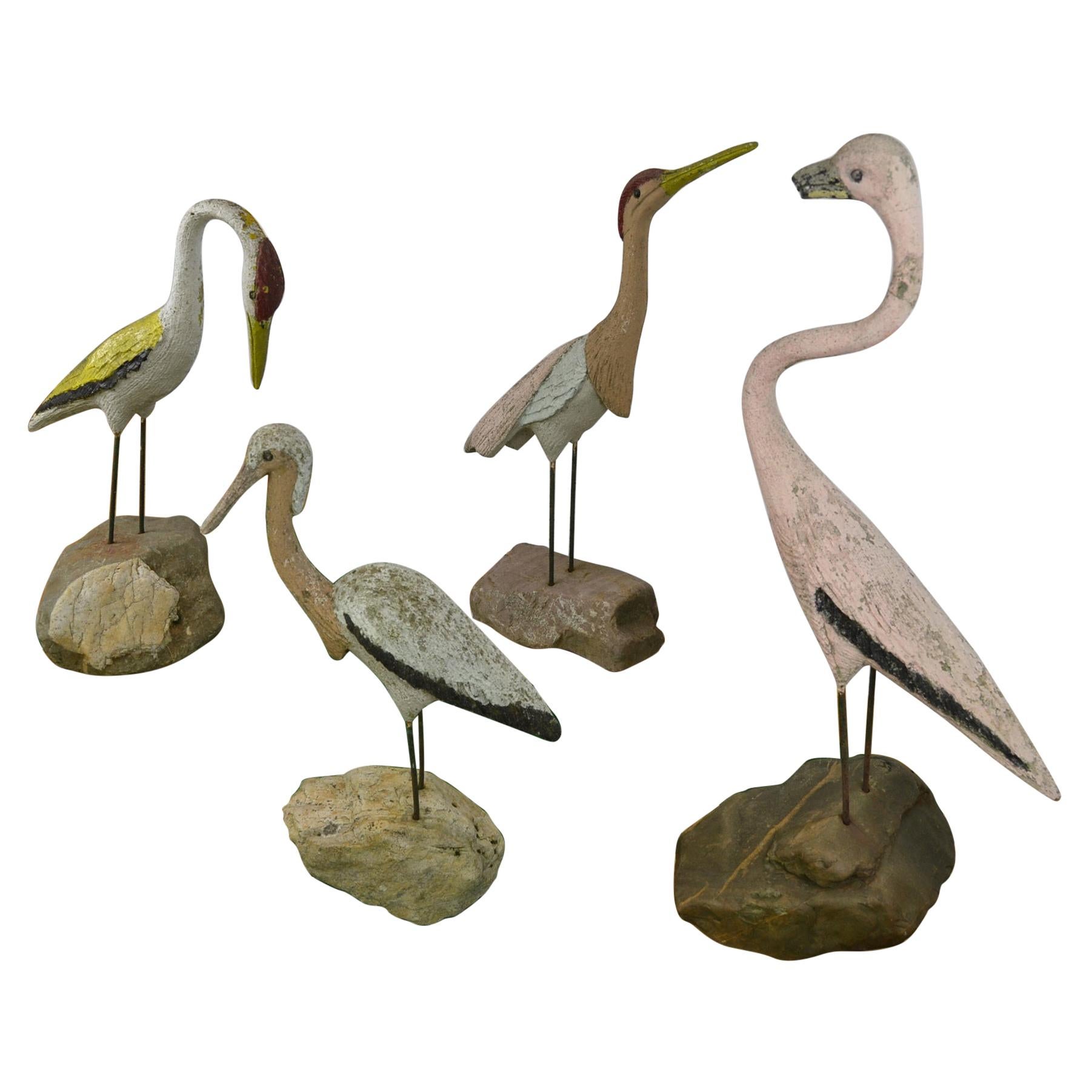 Vintage Concrete Bird Sculptures, 4 pieces of Garden Birds, France