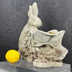 Vintage Concrete Bunny Rabbit Planter with Basket Garden Ornament