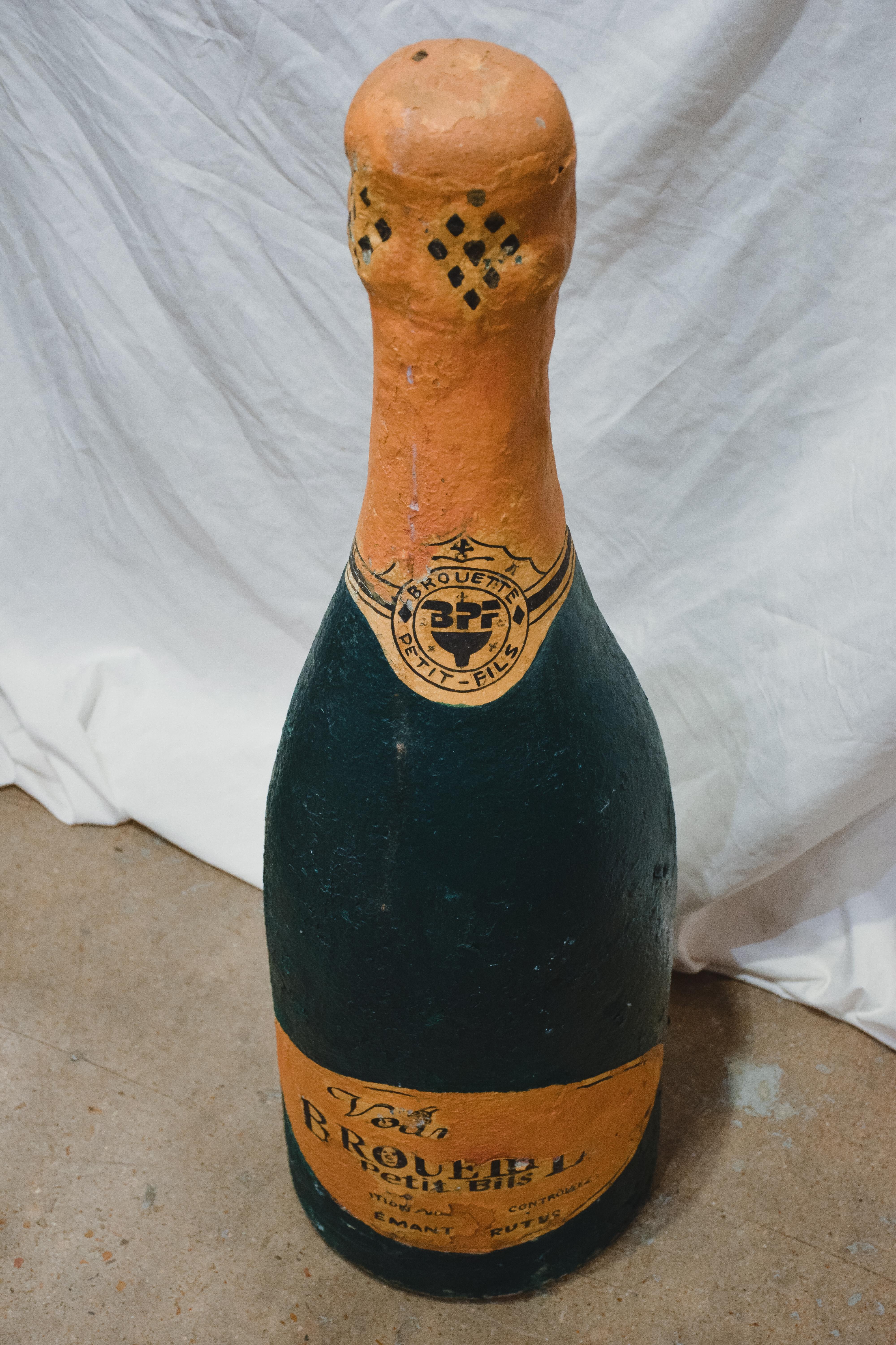 Painted Vintage Concrete Champagne Bottle For Sale