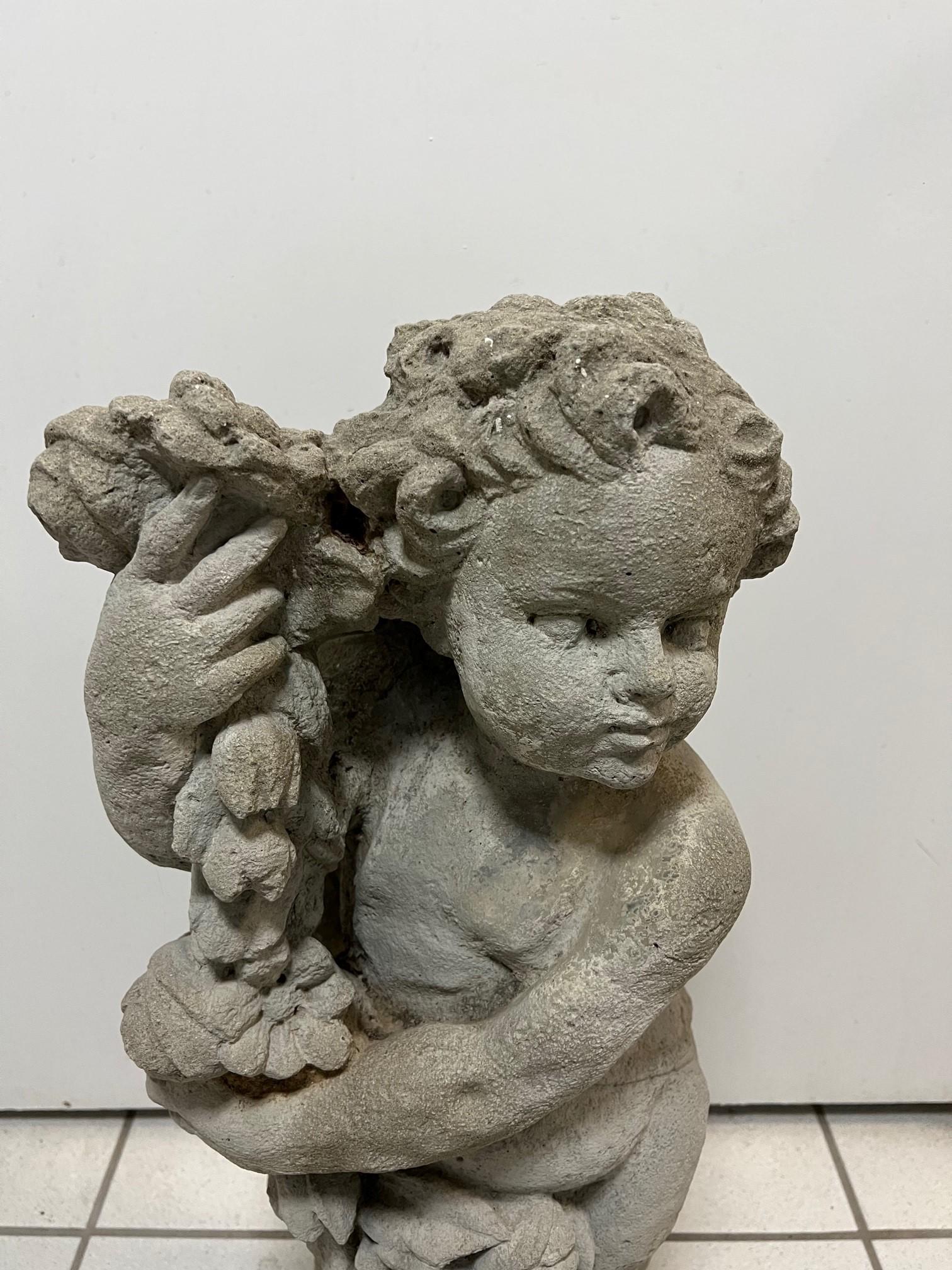 American Vintage Concrete Cherub Statue Spring One of the Four Seasons    For Sale