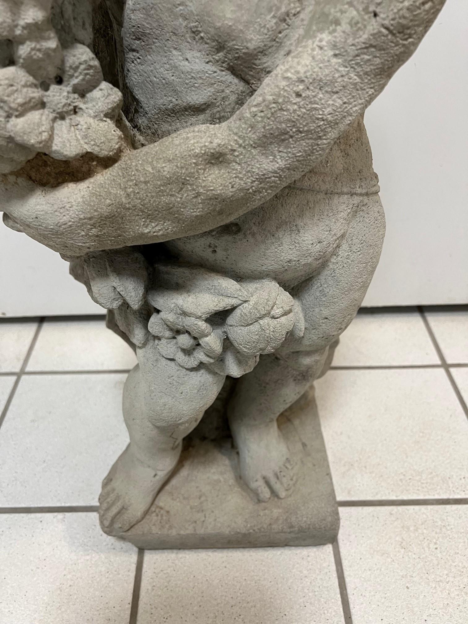 Vintage Concrete Cherub Statue Spring One of the Four Seasons    In Good Condition For Sale In Stamford, CT